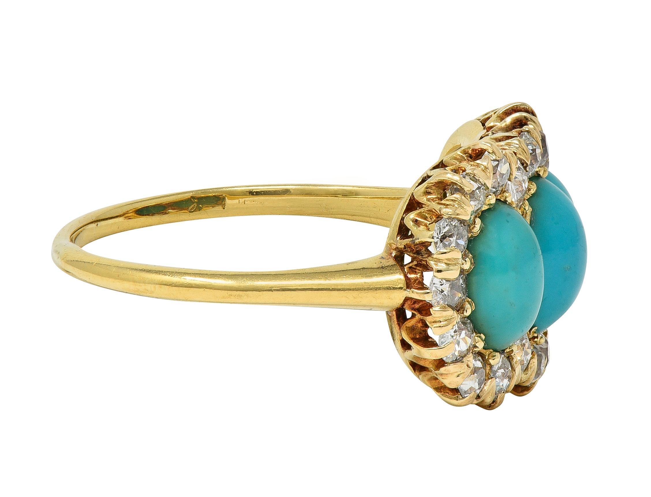 Vittoriano Anello vittoriano con diamante e turchese in oro giallo 18 carati con anello antico a forma di grappolo in vendita