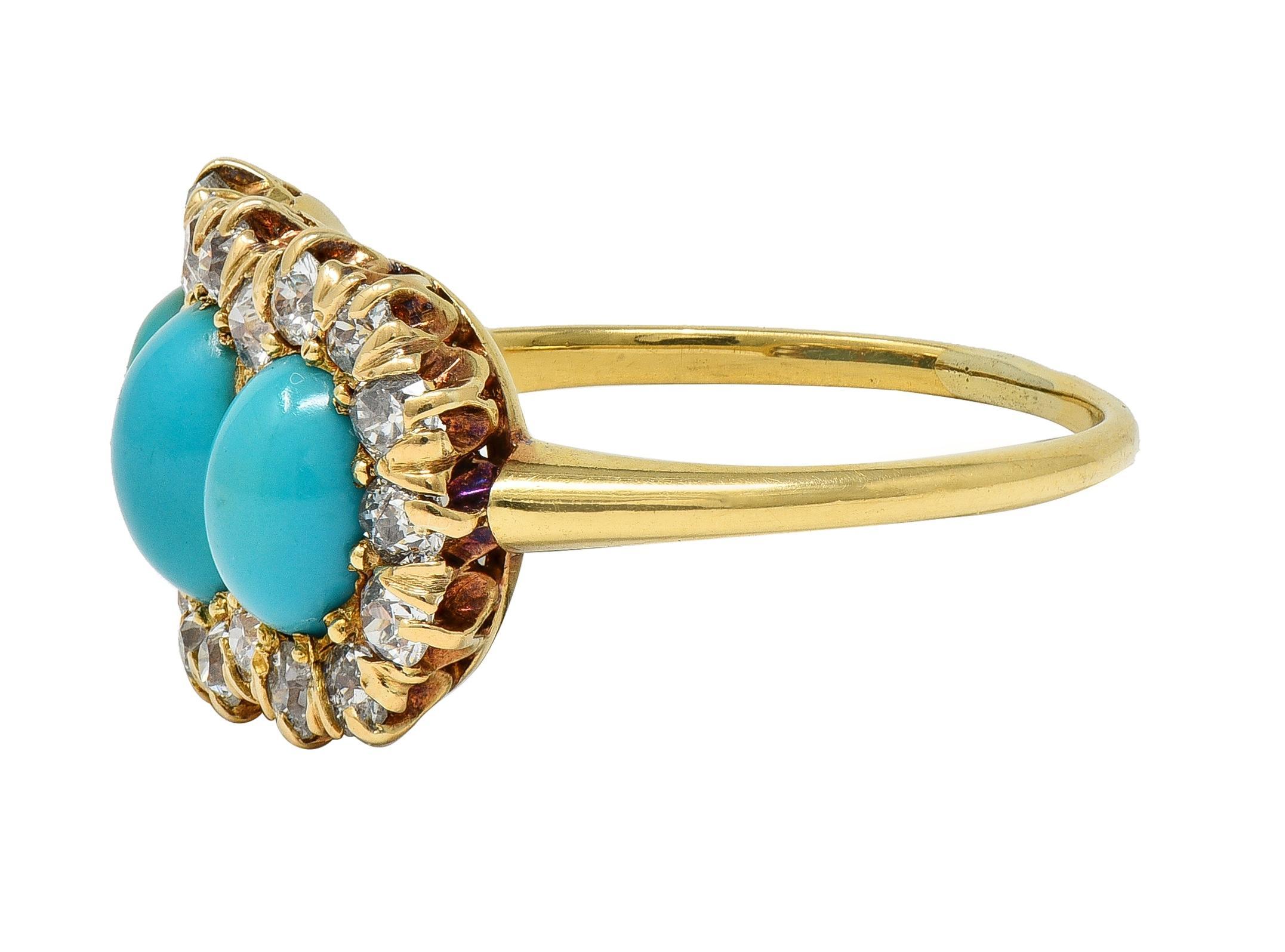 Anello vittoriano con diamante e turchese in oro giallo 18 carati con anello antico a forma di grappolo In condizioni ottime in vendita a Philadelphia, PA