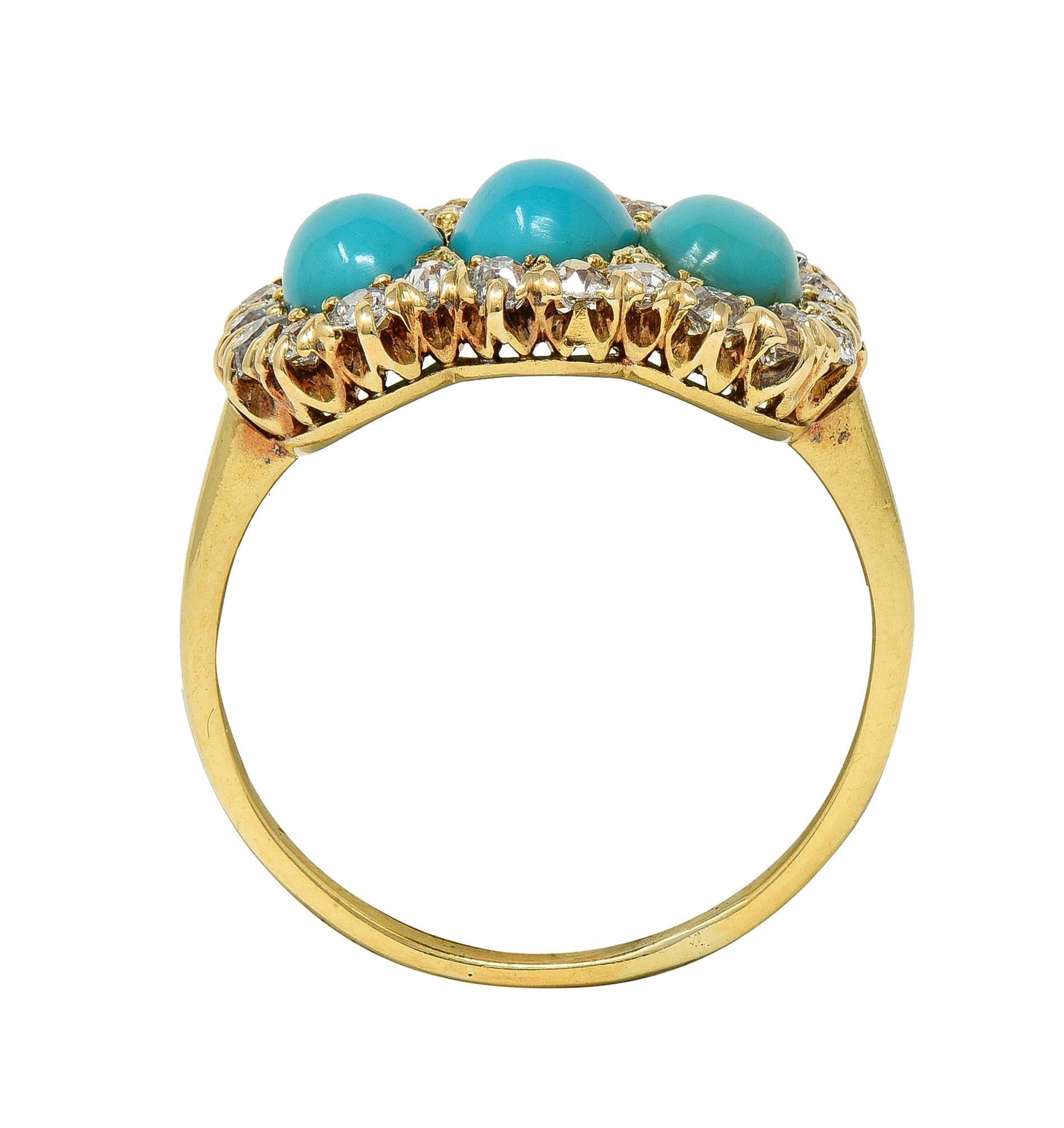 da uomo o donna Anello vittoriano con diamante e turchese in oro giallo 18 carati con anello antico a forma di grappolo in vendita