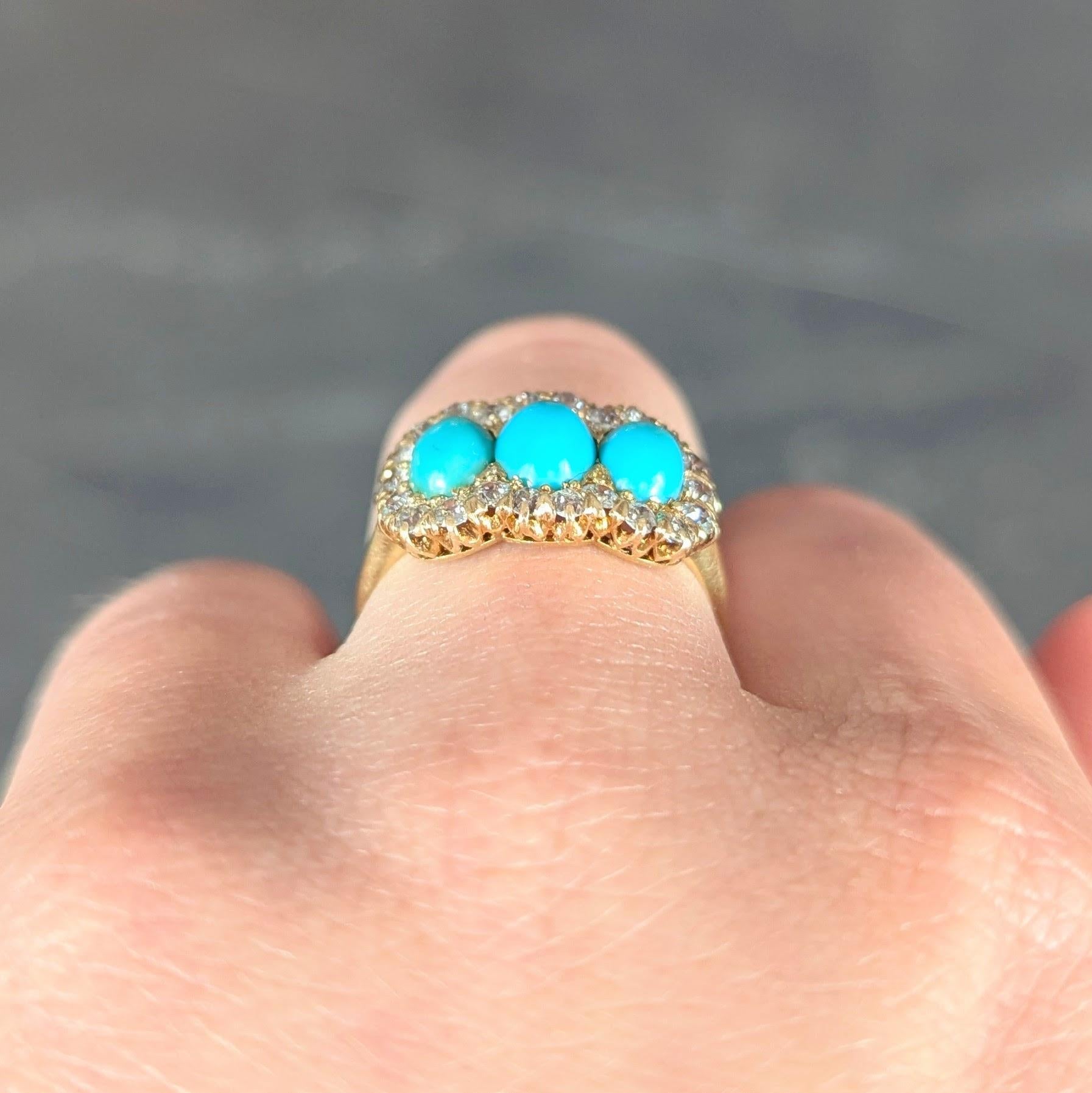Anello vittoriano con diamante e turchese in oro giallo 18 carati con anello antico a forma di grappolo in vendita 2