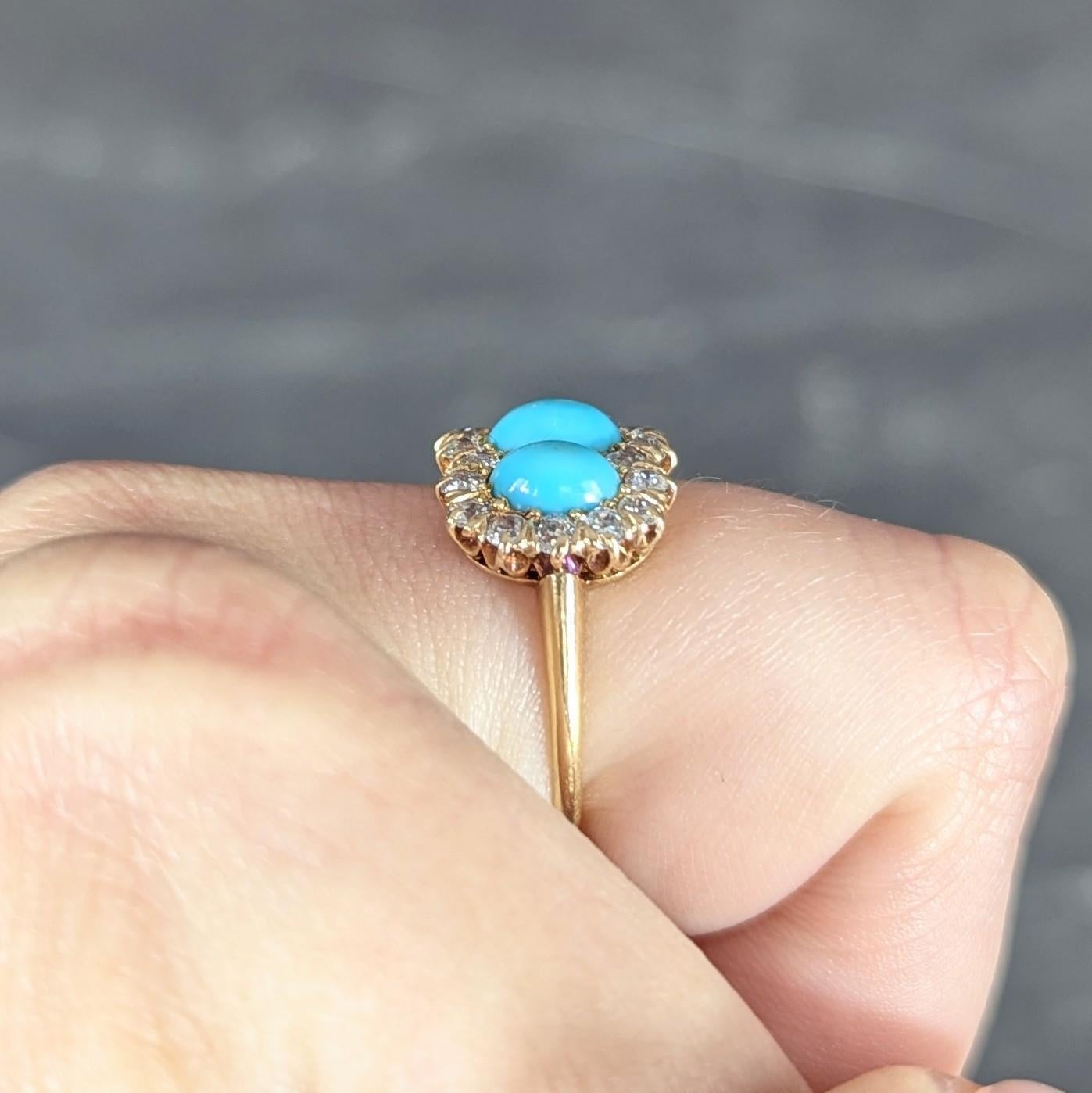 Anello vittoriano con diamante e turchese in oro giallo 18 carati con anello antico a forma di grappolo in vendita 3