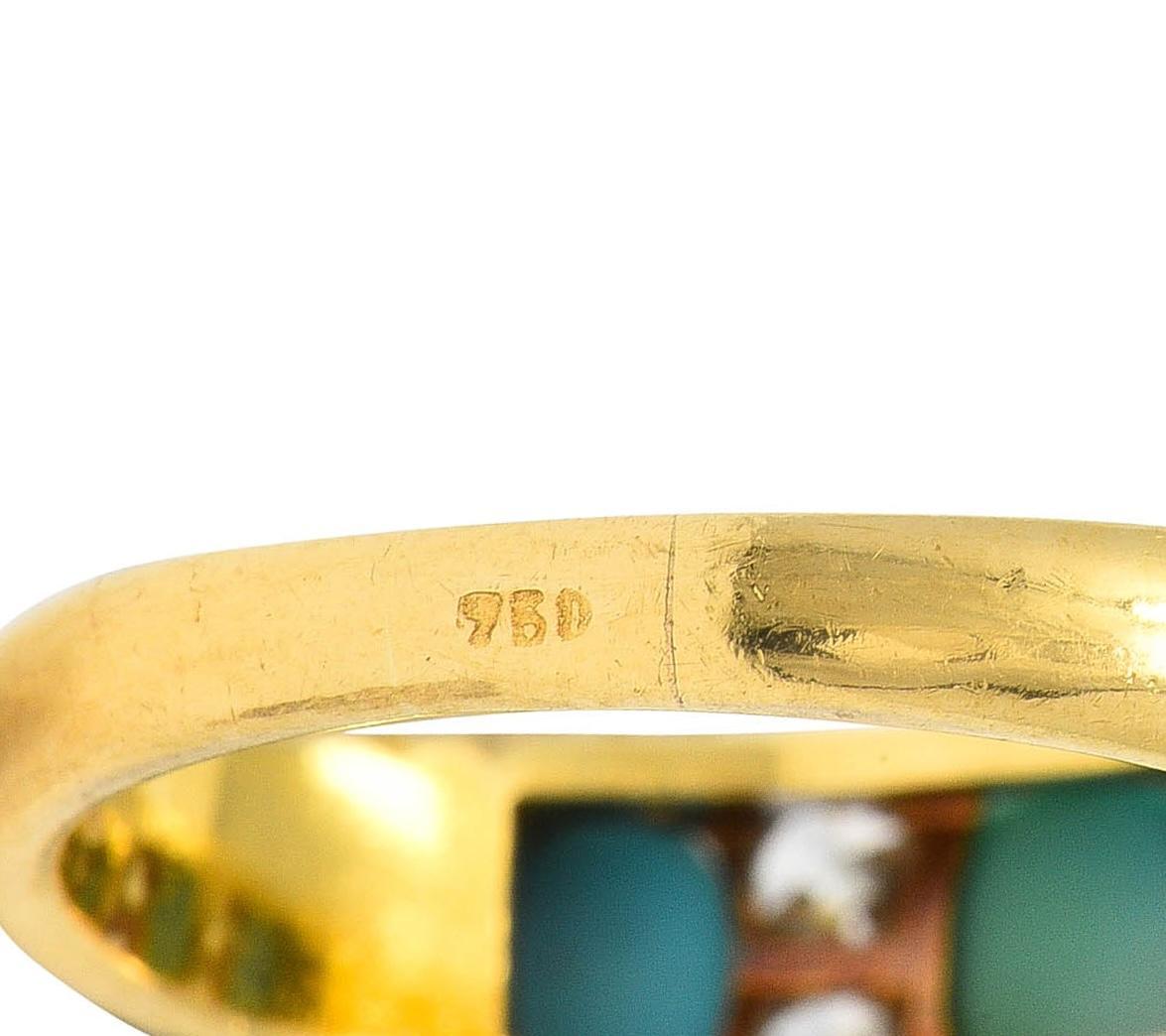 Victorian Diamond Turquoise 18 Karat Yellow Gold Scrolling Antique Band Ring For Sale 5