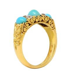 Victorian Diamond Turquoise 18 Karat Yellow Gold Scrolling Antique Band Ring