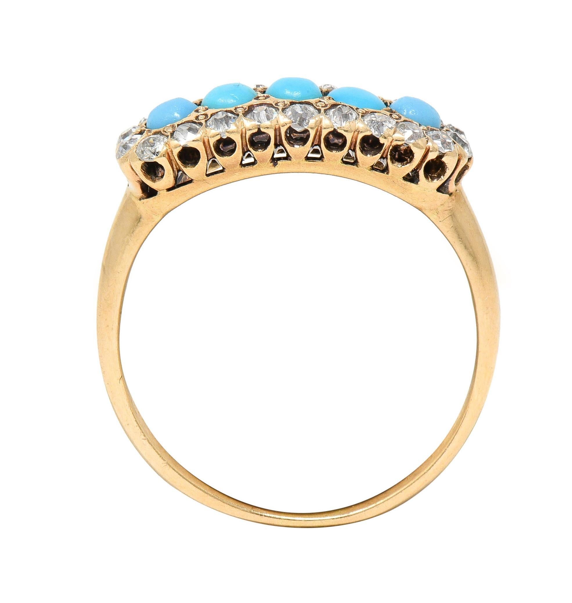 Victorian Diamond Turquoise Cabochon 14 Karat Yellow Gold Antique Cluster Ring For Sale 4