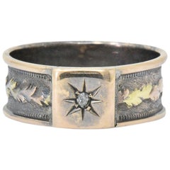 Antique 1880's Victorian Diamond 9 Karat Tri-Gold Starburst Band Ring