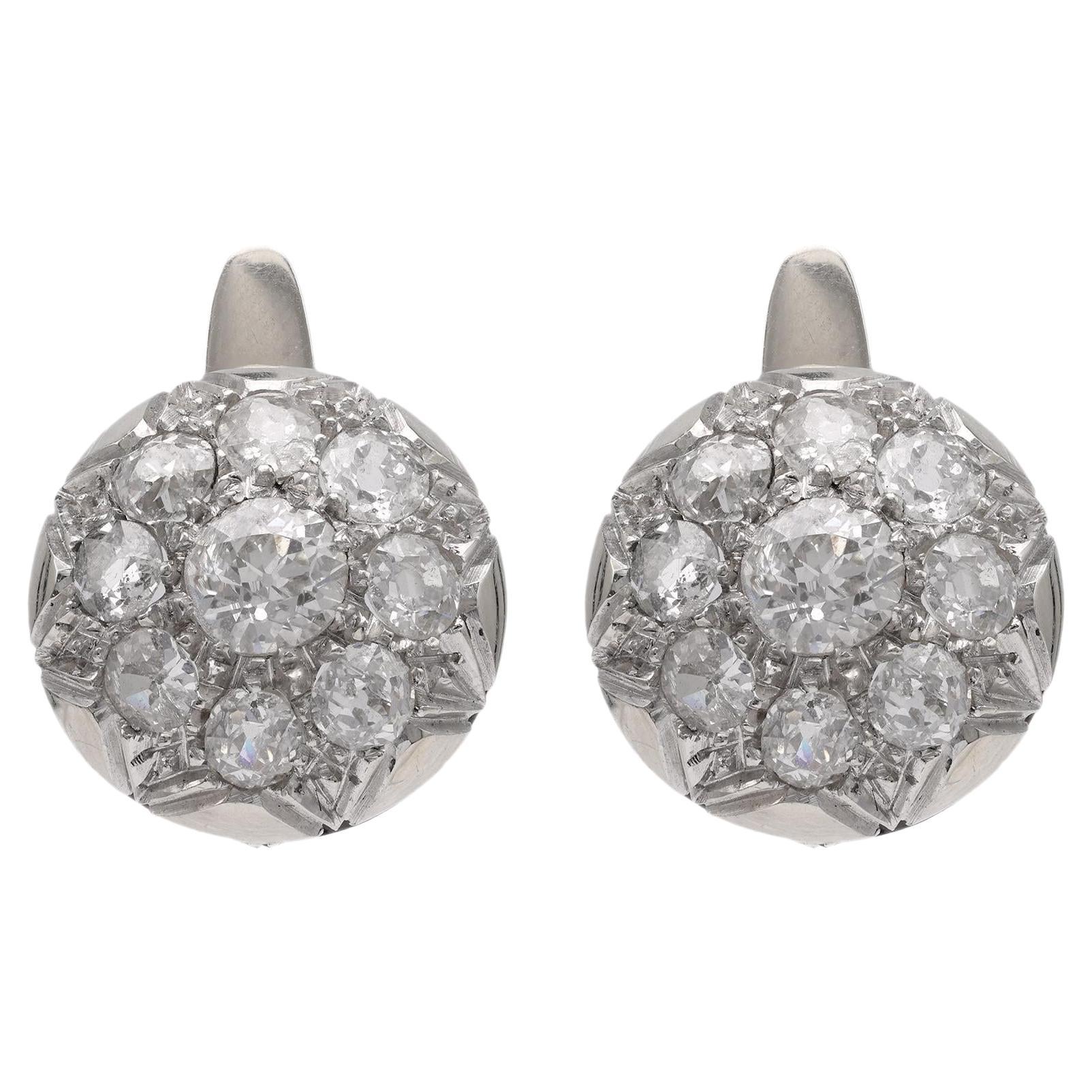Victorian Diamond White Gold Cluster Earrings