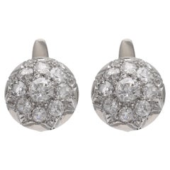 Antique Victorian Diamond White Gold Cluster Earrings