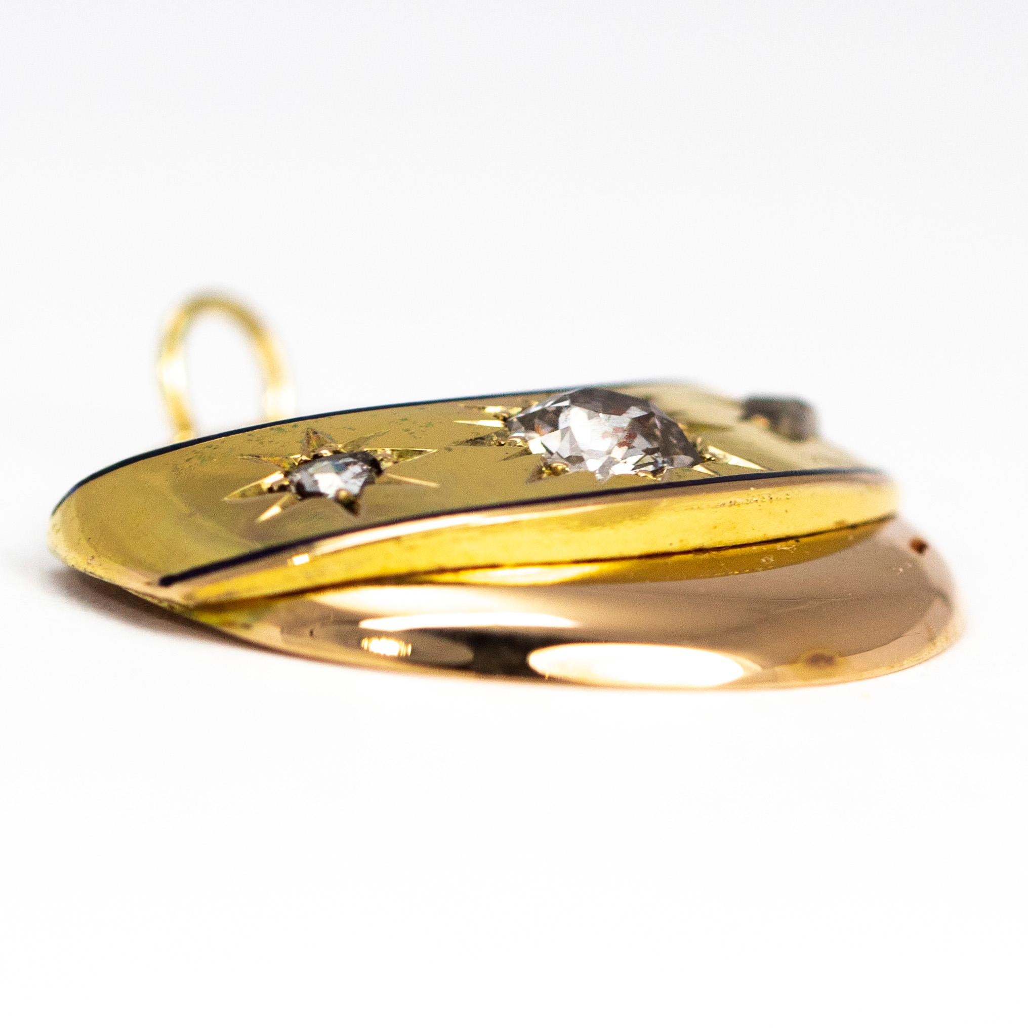 Old Mine Cut Victorian Diamond, Yellow and Rose Gold Pedant For Sale