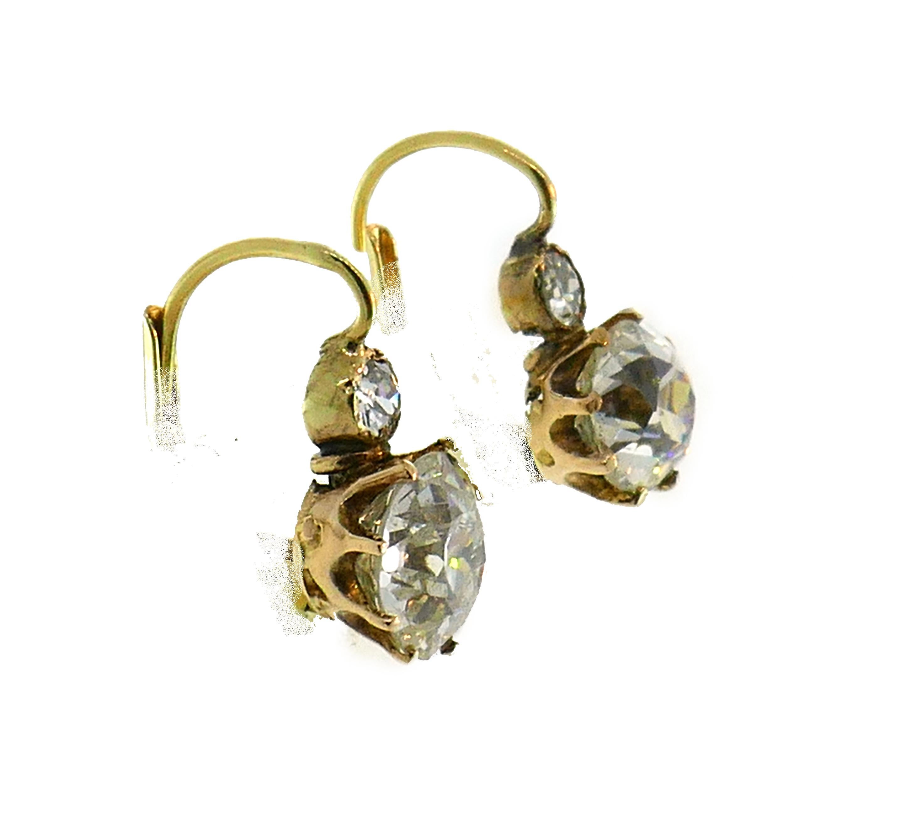Victorian Diamond Yellow Gold Drop Earrings Two-Stone In Good Condition In Beverly Hills, CA