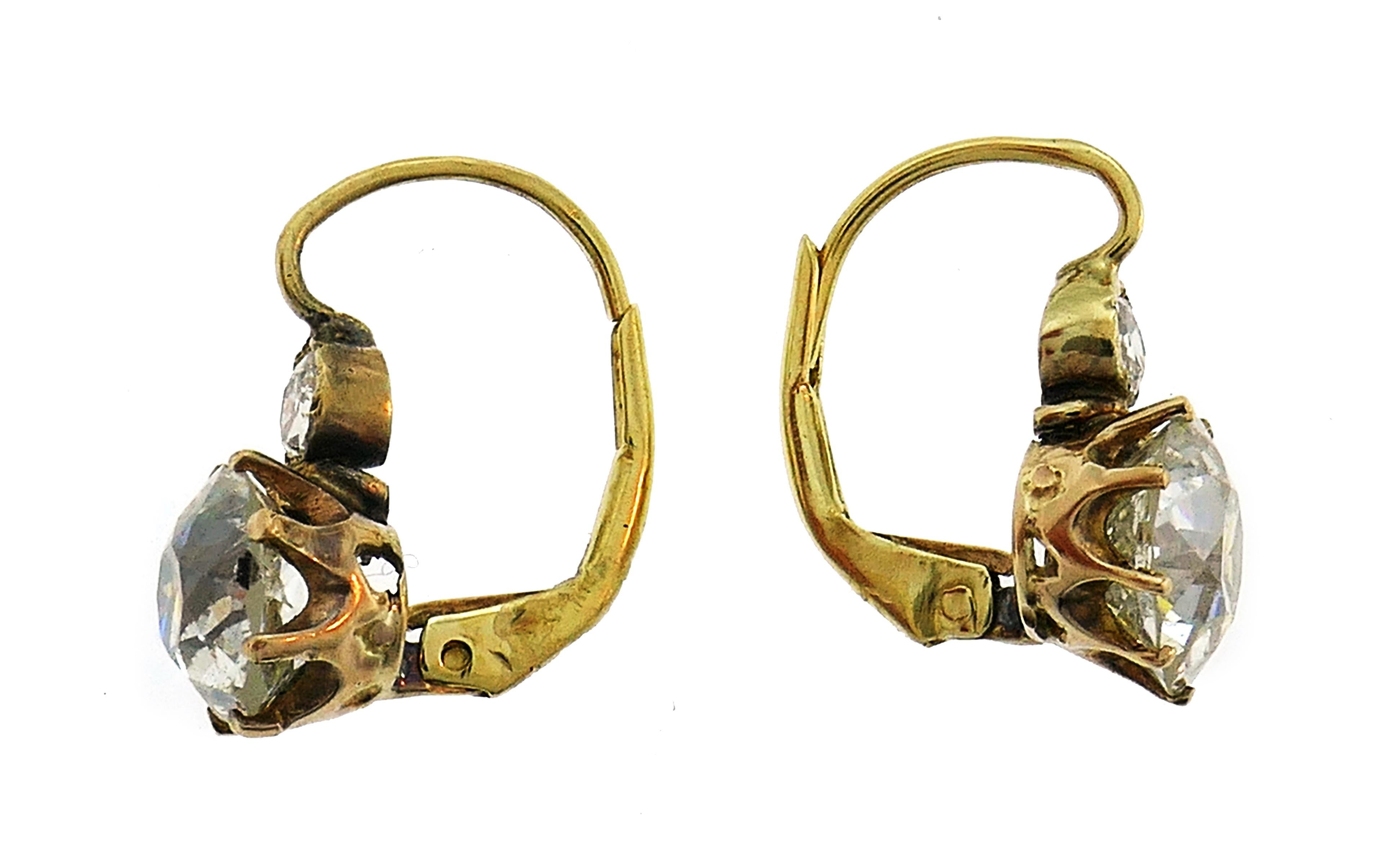 Women's Victorian Diamond Yellow Gold Drop Earrings Two-Stone