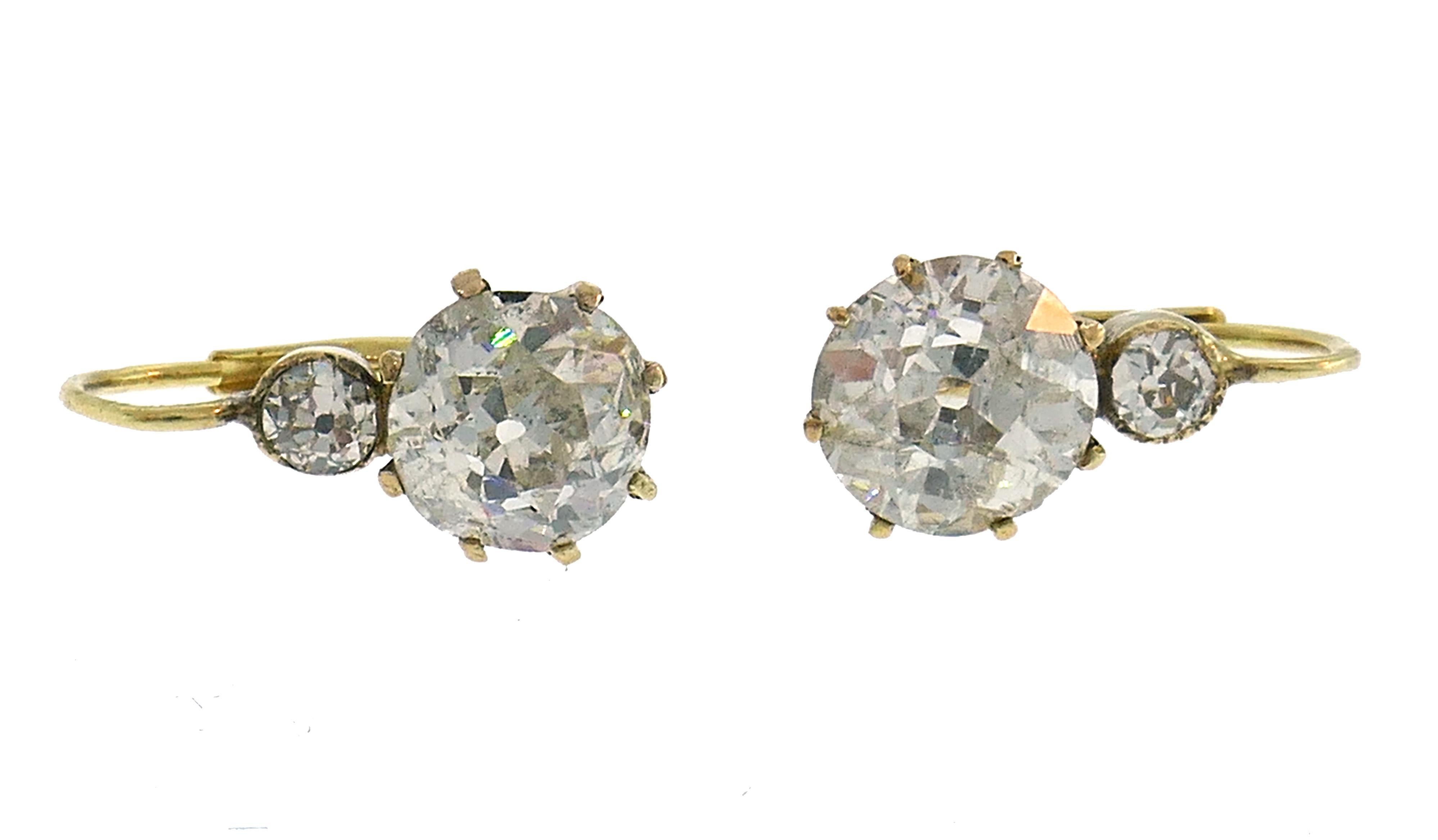 Victorian Diamond Yellow Gold Drop Earrings Two-Stone 1