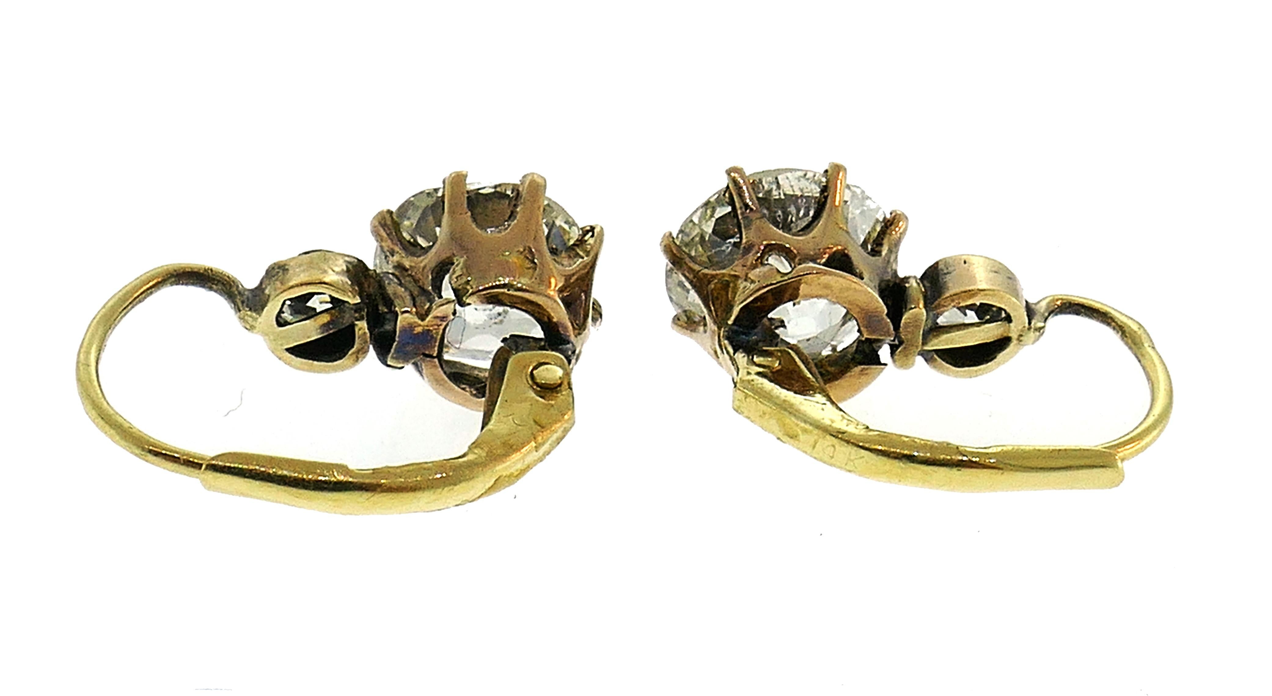 Victorian Diamond Yellow Gold Drop Earrings Two-Stone 2
