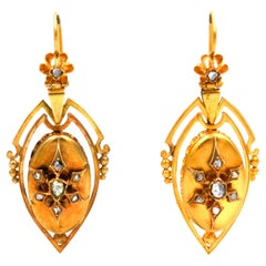 Victorian Diamond Yellow Gold Etruscan Drop Earrings, Vienna circa 1865
