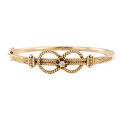 Victorian Diamond Yellow Gold Knot Hinged Bangle Bracelet English