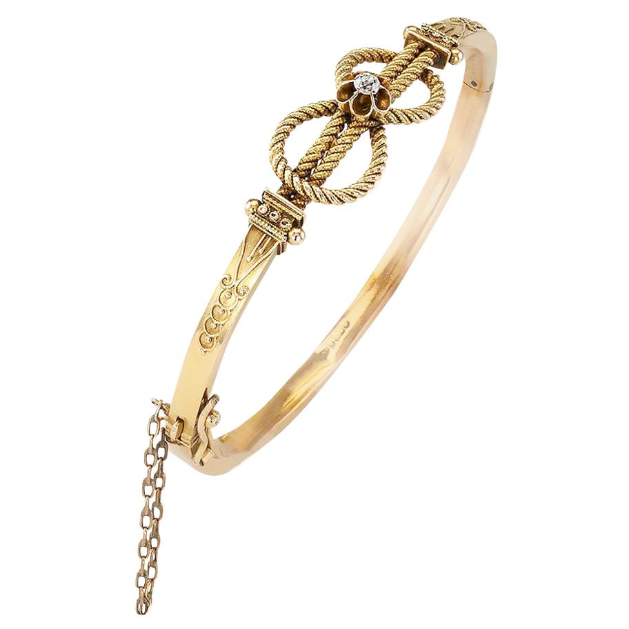 Victorian Diamond Yellow Gold Knot Hinged Bangle Bracelet English