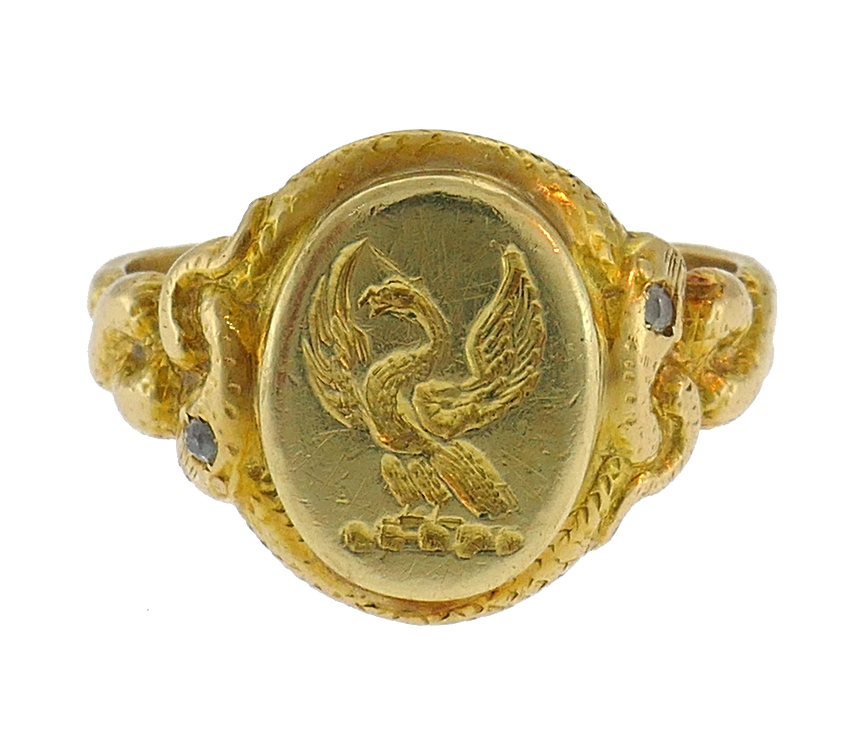 Old European Cut Victorian Diamond Yellow Gold Signet Ring