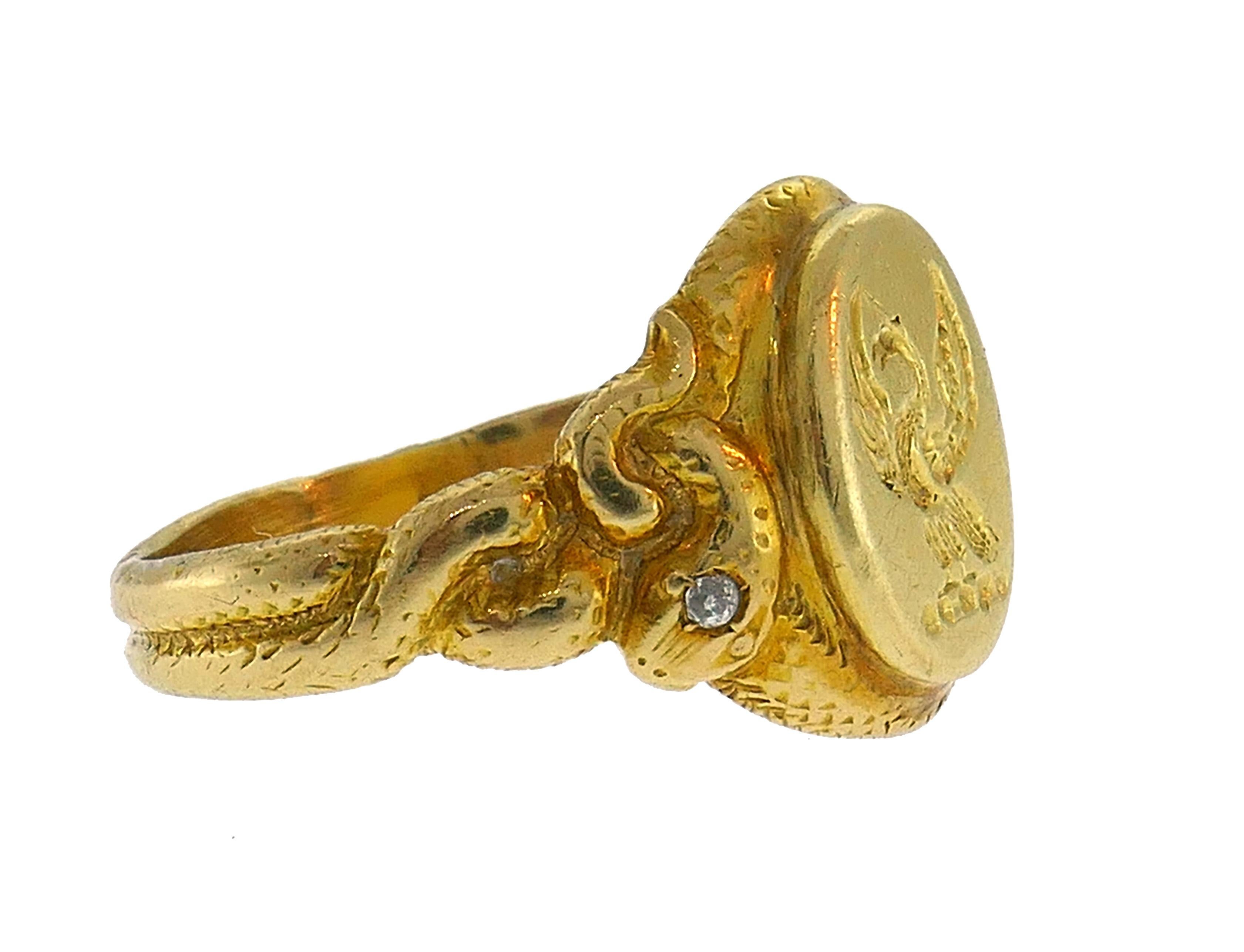 Women's or Men's Victorian Diamond Yellow Gold Signet Ring