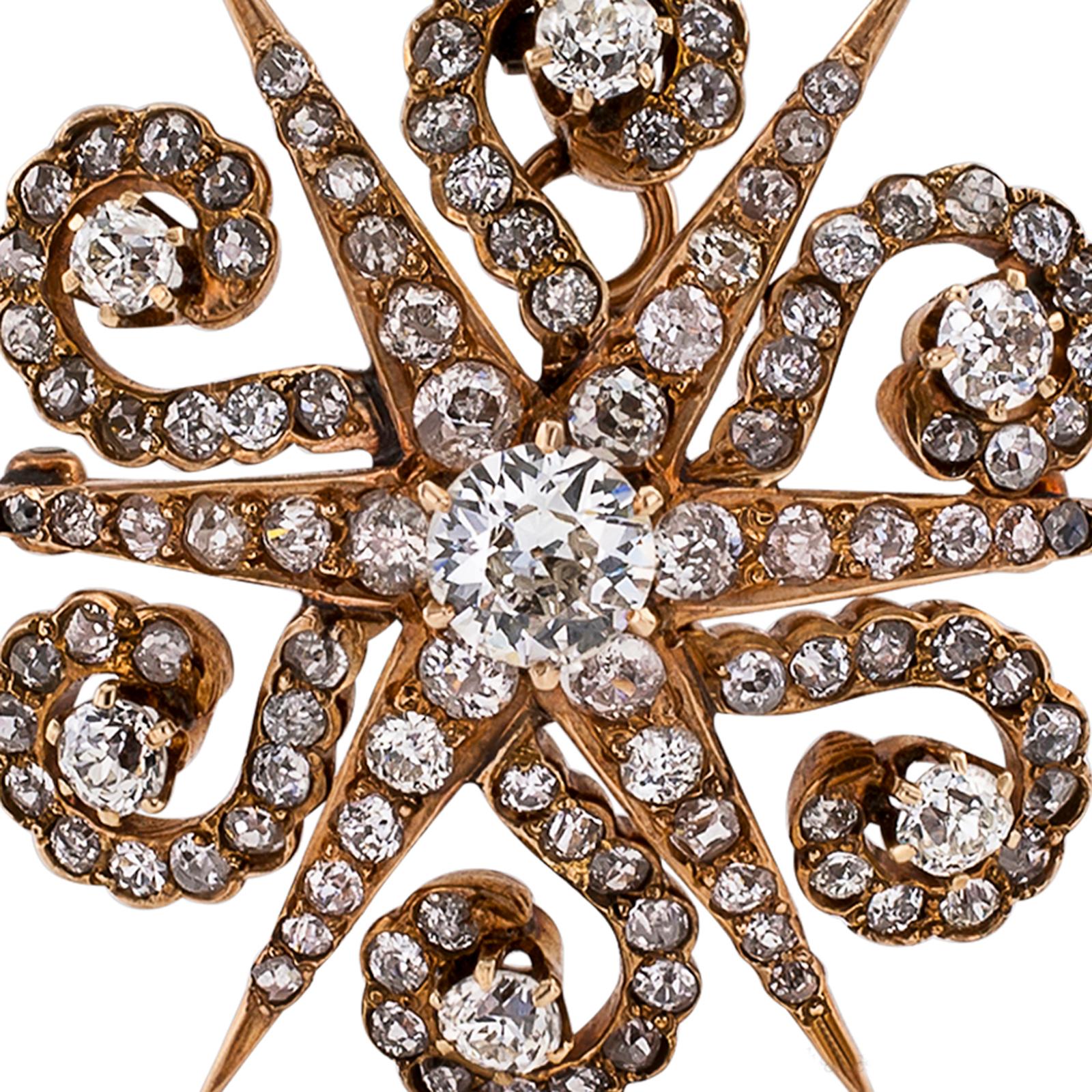Women's Victorian Diamond Yellow Gold Star Brooch Pendant