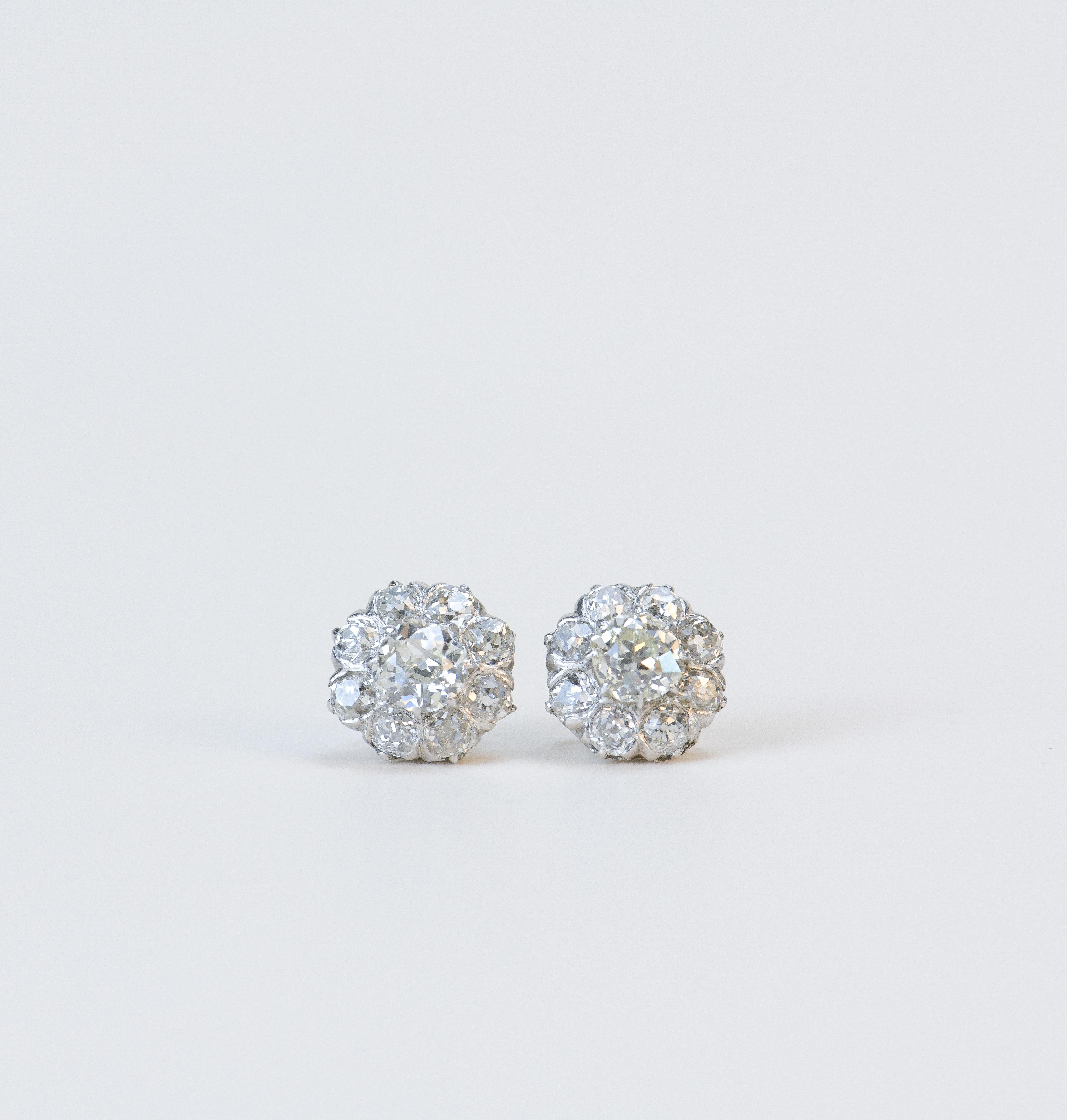 Victorian Diamonds Platinum Stud Earrings In Excellent Condition For Sale In Banbury, GB