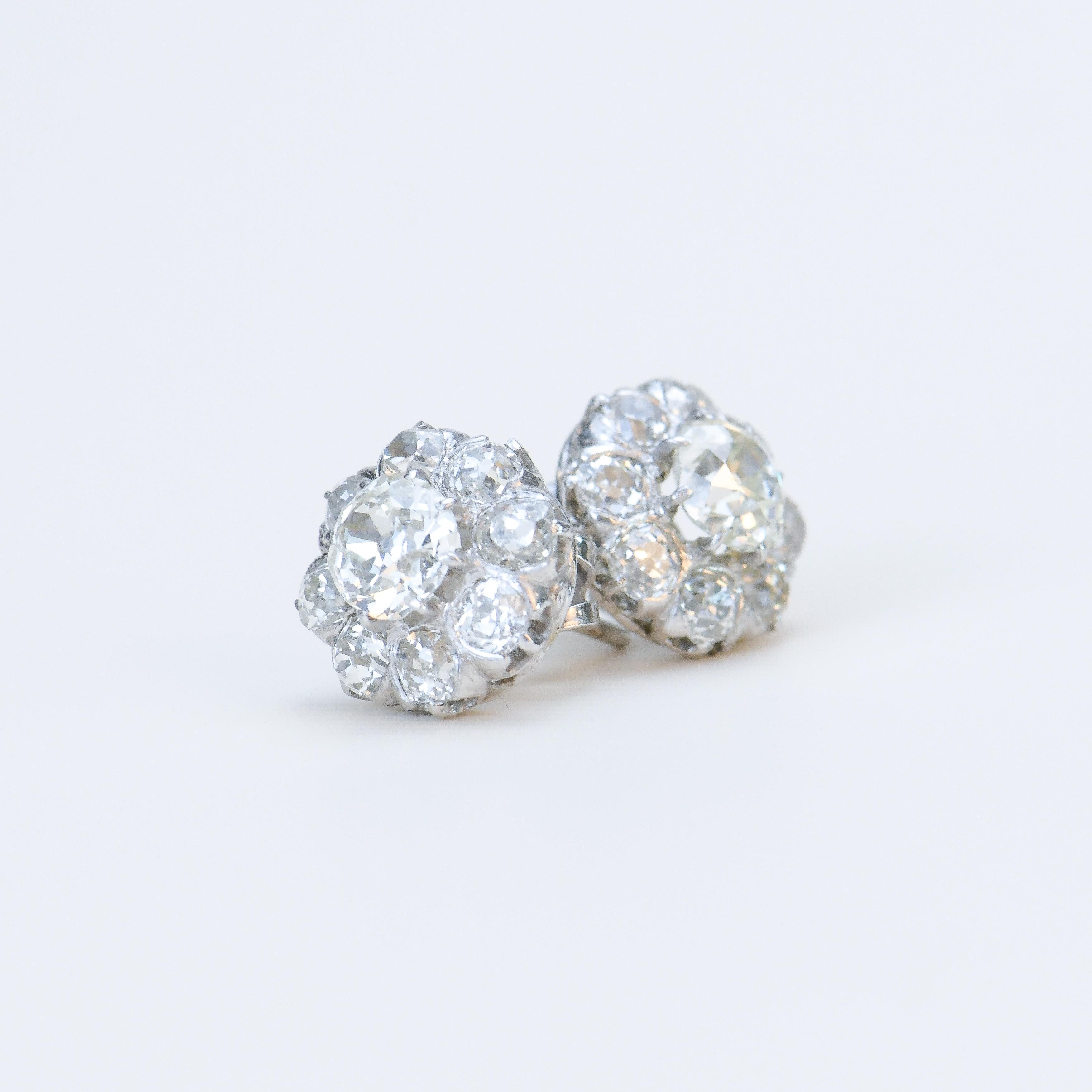 Women's or Men's Victorian Diamonds Platinum Stud Earrings For Sale