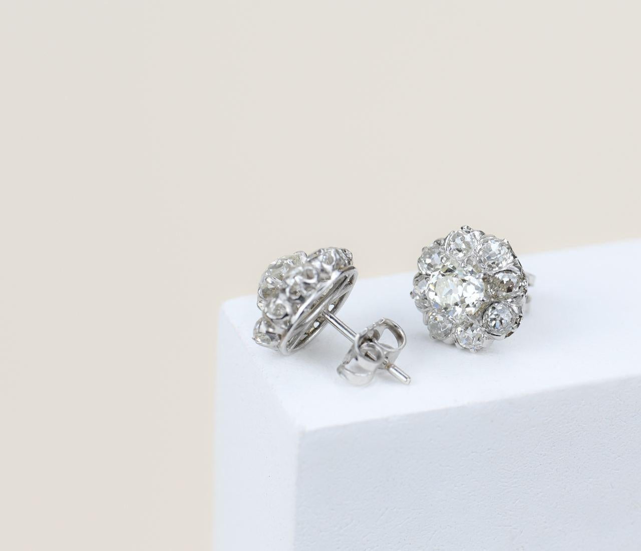 Victorian Diamonds Platinum Stud Earrings For Sale 2