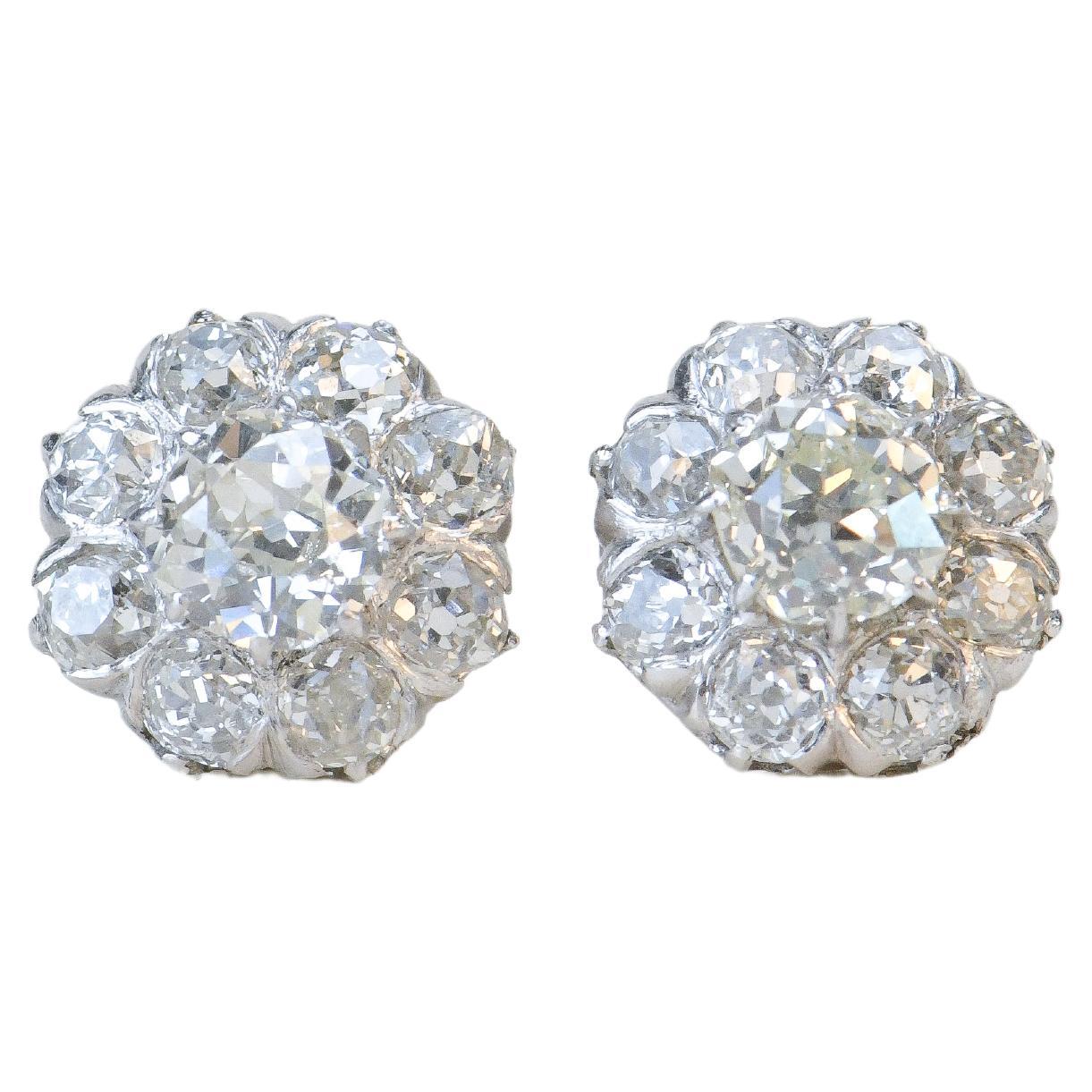 Victorian Diamonds Platinum Stud Earrings For Sale
