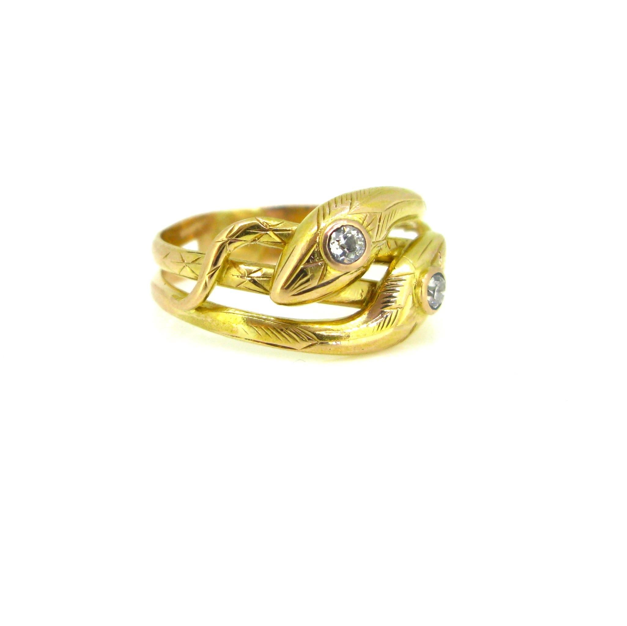 Victorian Diamonds Yellow Gold Snake Ring In Good Condition In London, GB