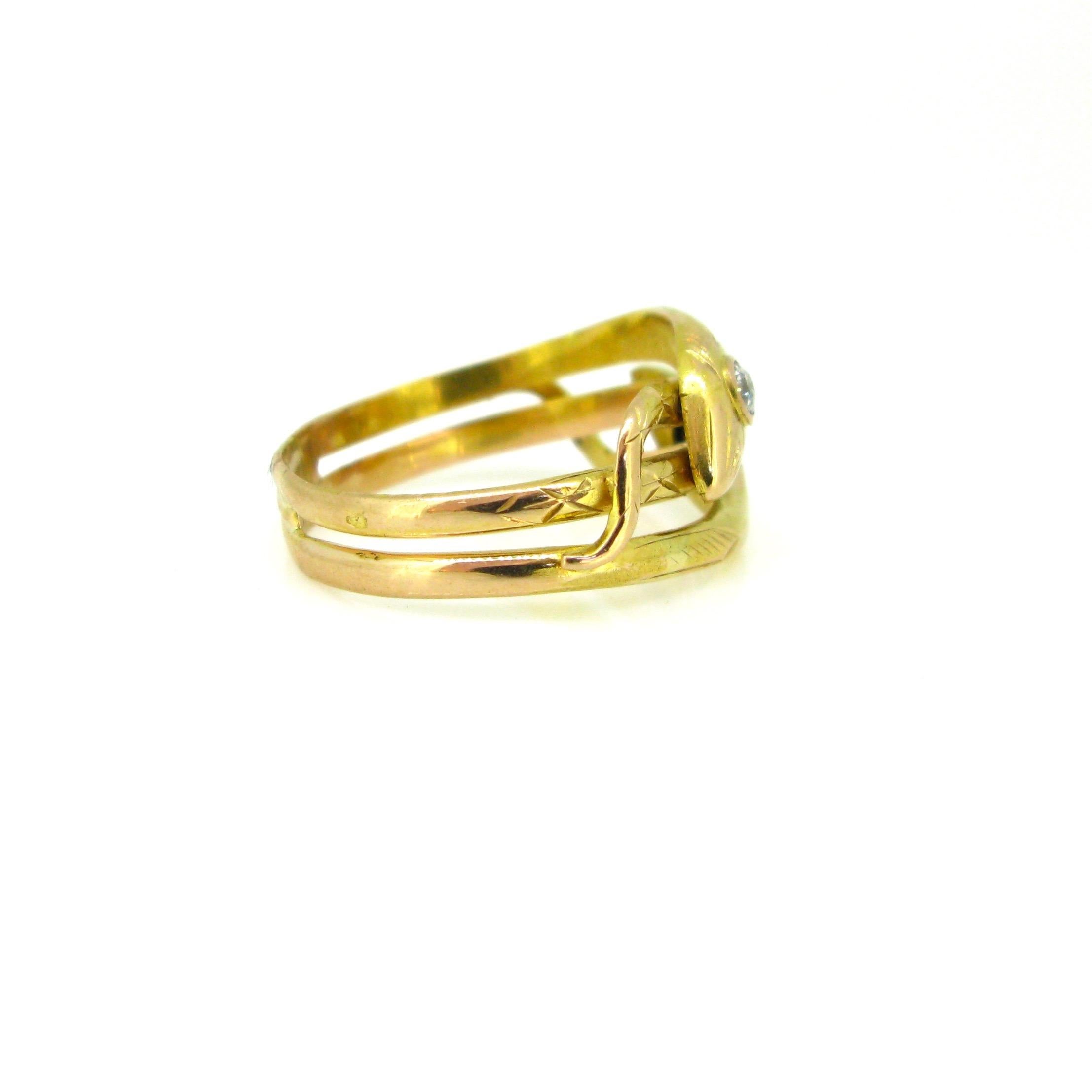 Women's or Men's Victorian Diamonds Yellow Gold Snake Ring