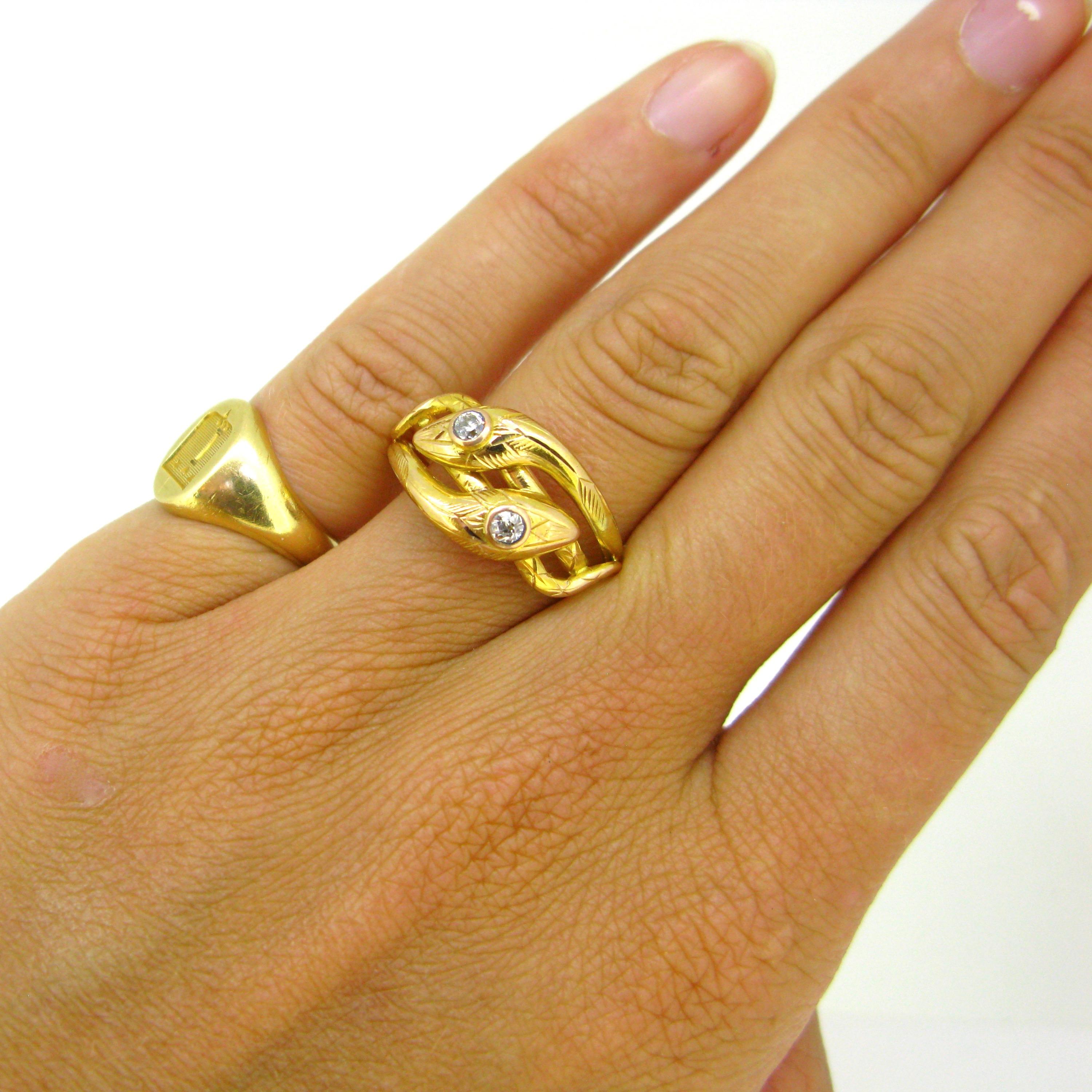 Victorian Diamonds Yellow Gold Snake Ring 3