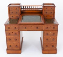 Victorian Dickens Desk Oak Pedestal Writing Table 1860