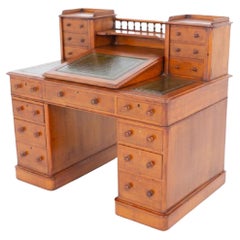 Victorian Dickens Desk Oak Pedestal Writing Table 1860