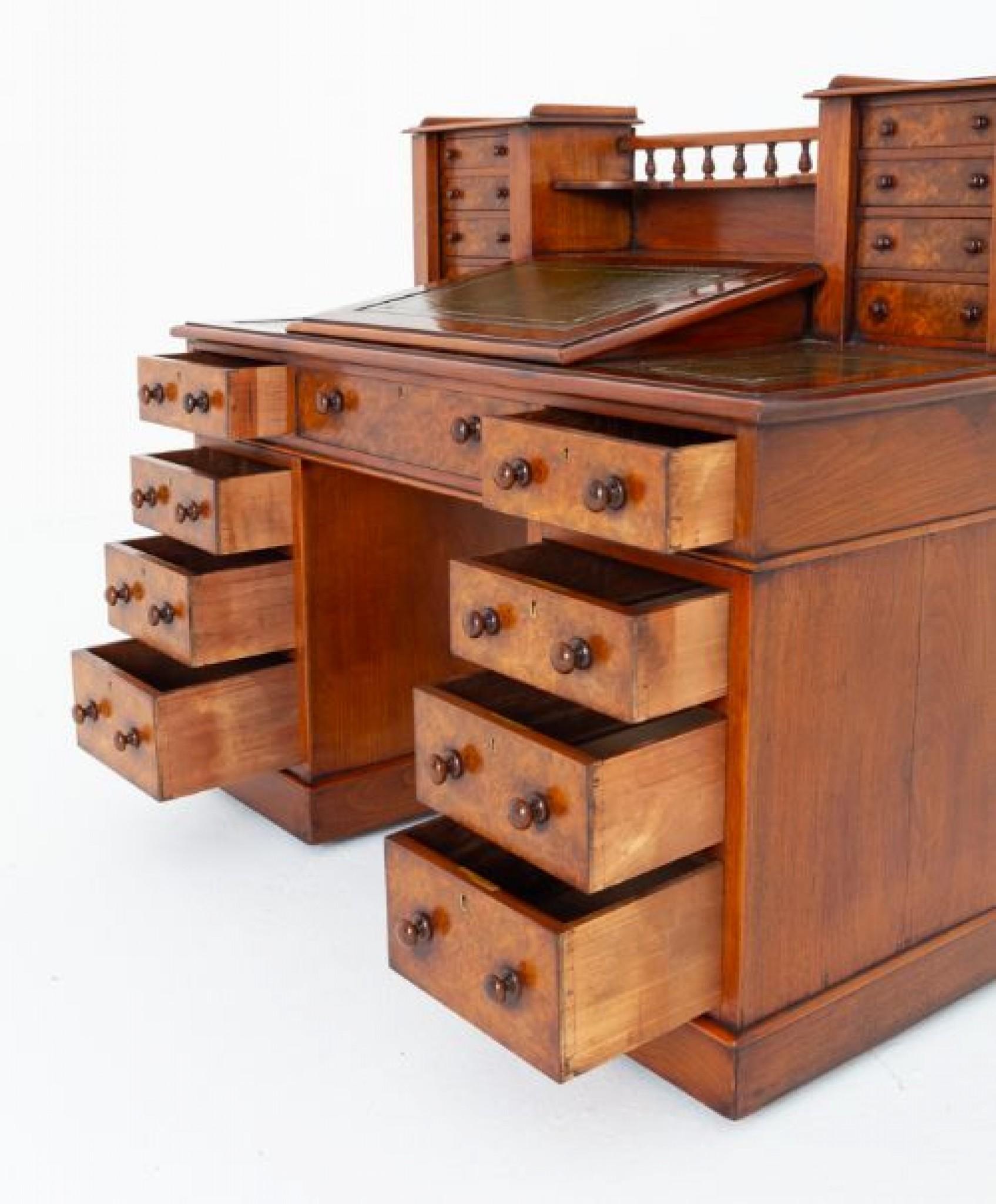 Victorian Dickens Desk Walnut Writing Table 1870 For Sale 1
