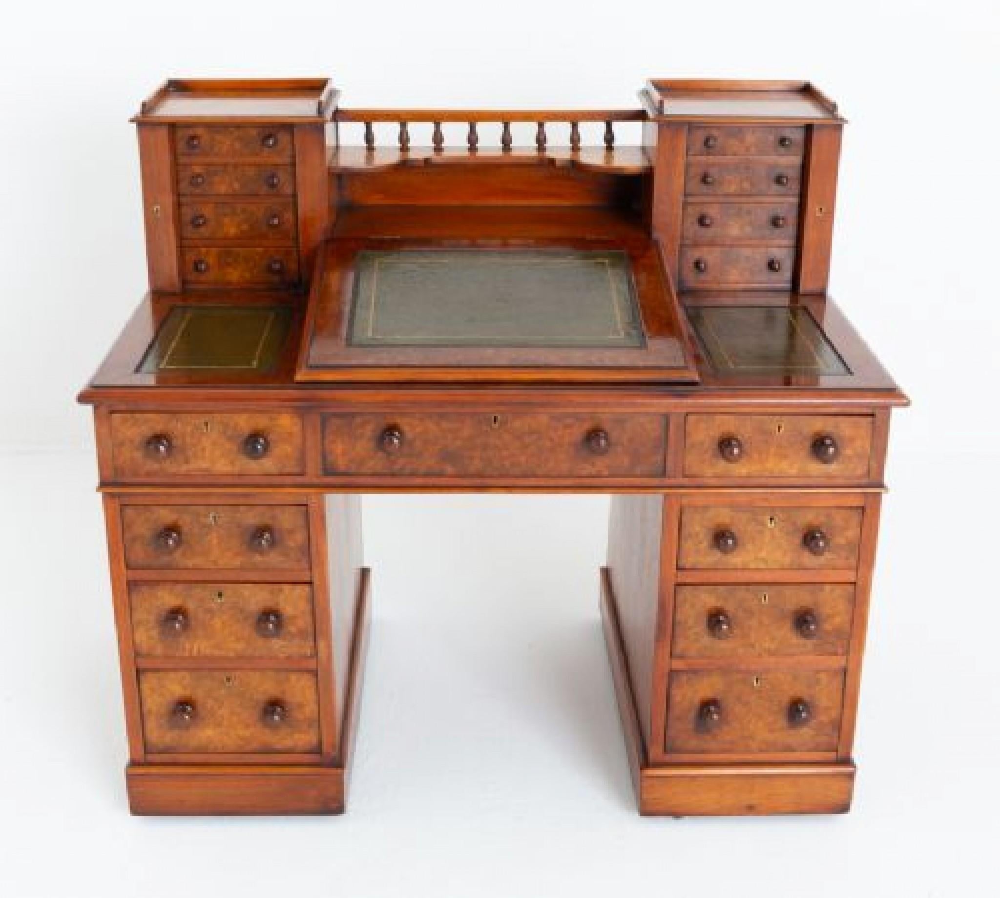 Victorian Dickens Desk Walnut Writing Table 1870 For Sale 4