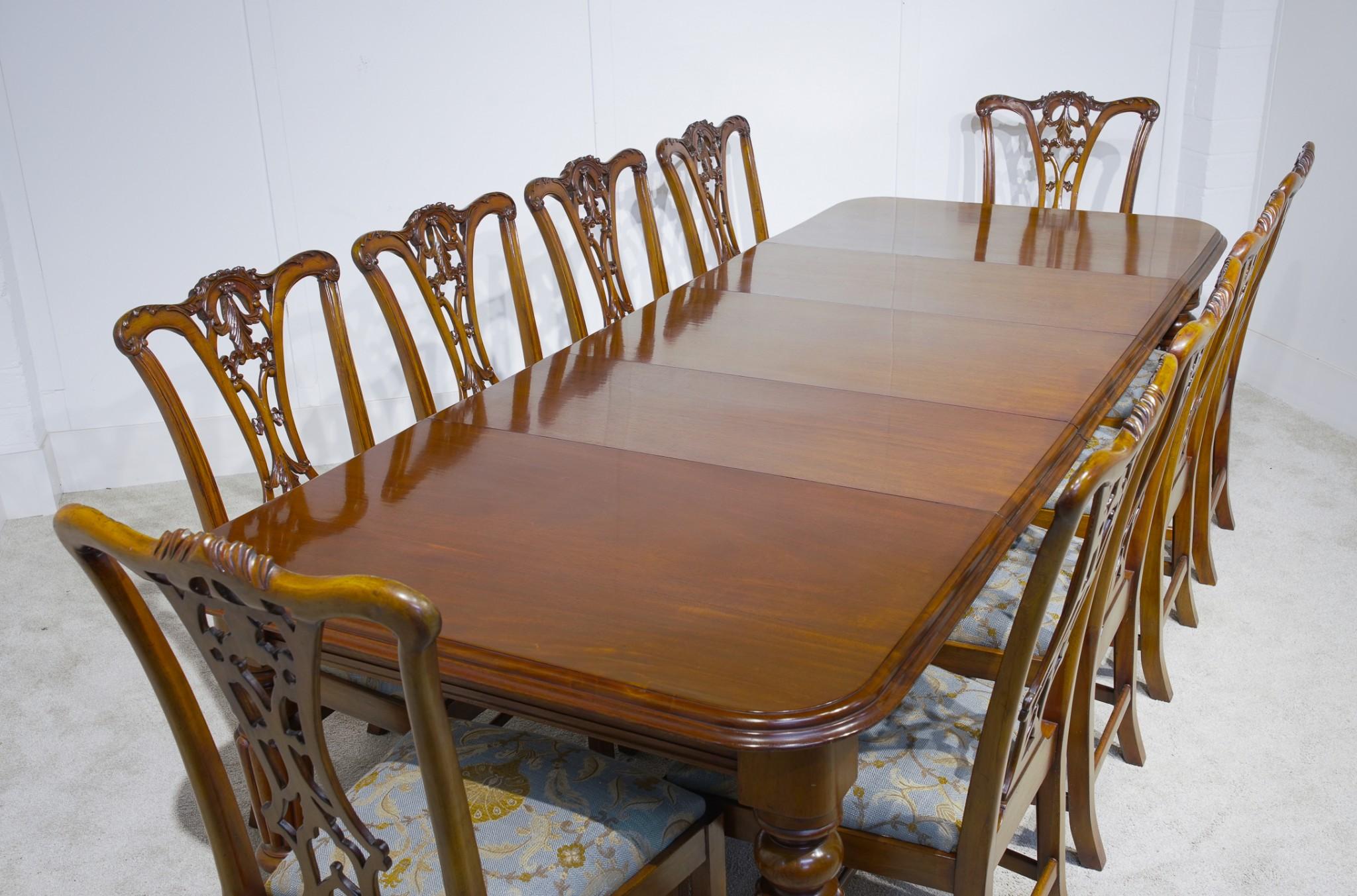 Victorian Dining Table 3 Extending Leaves and 10 chairs For Sale 3