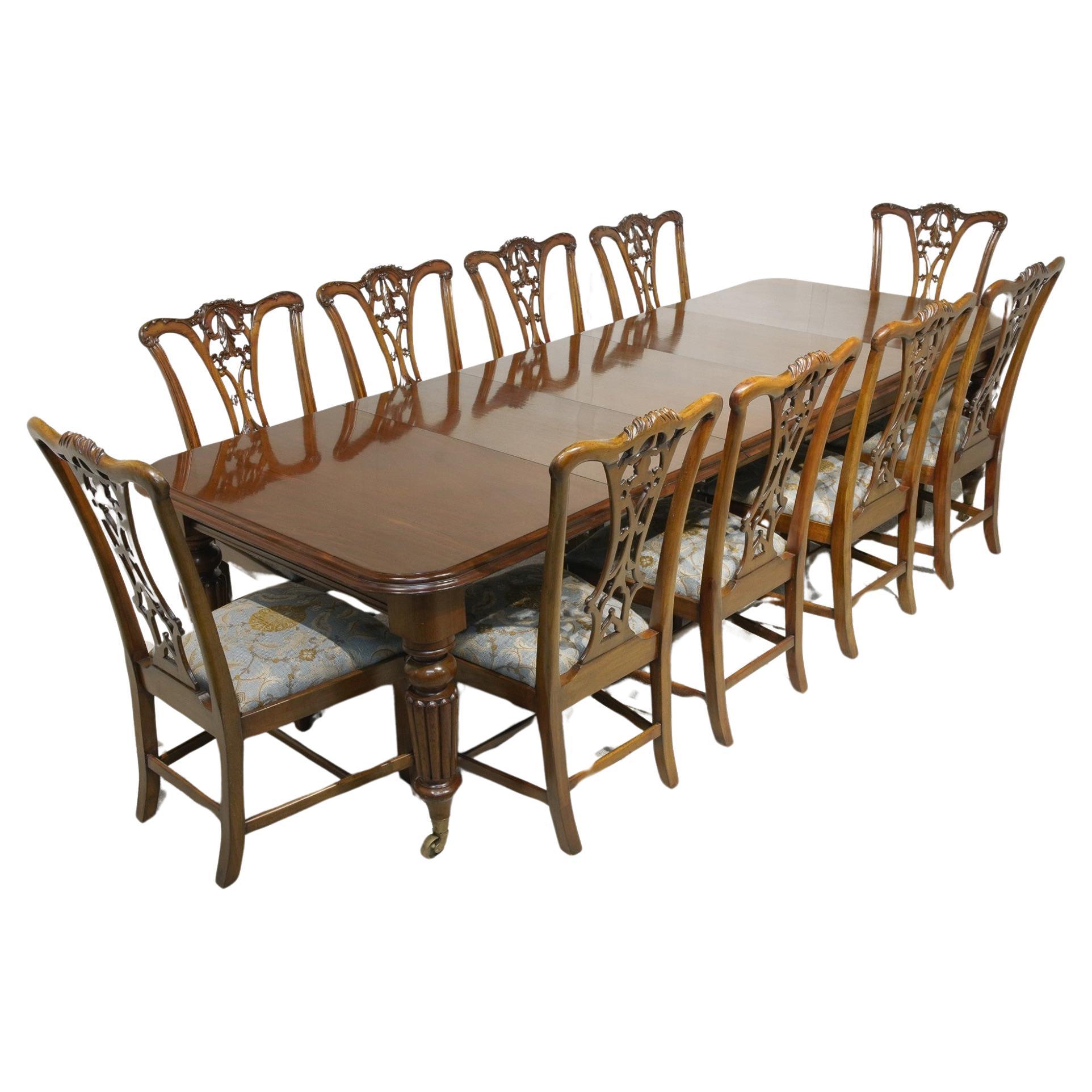 Victorian Dining Table 3 Extending Leaves and 10 chairs For Sale
