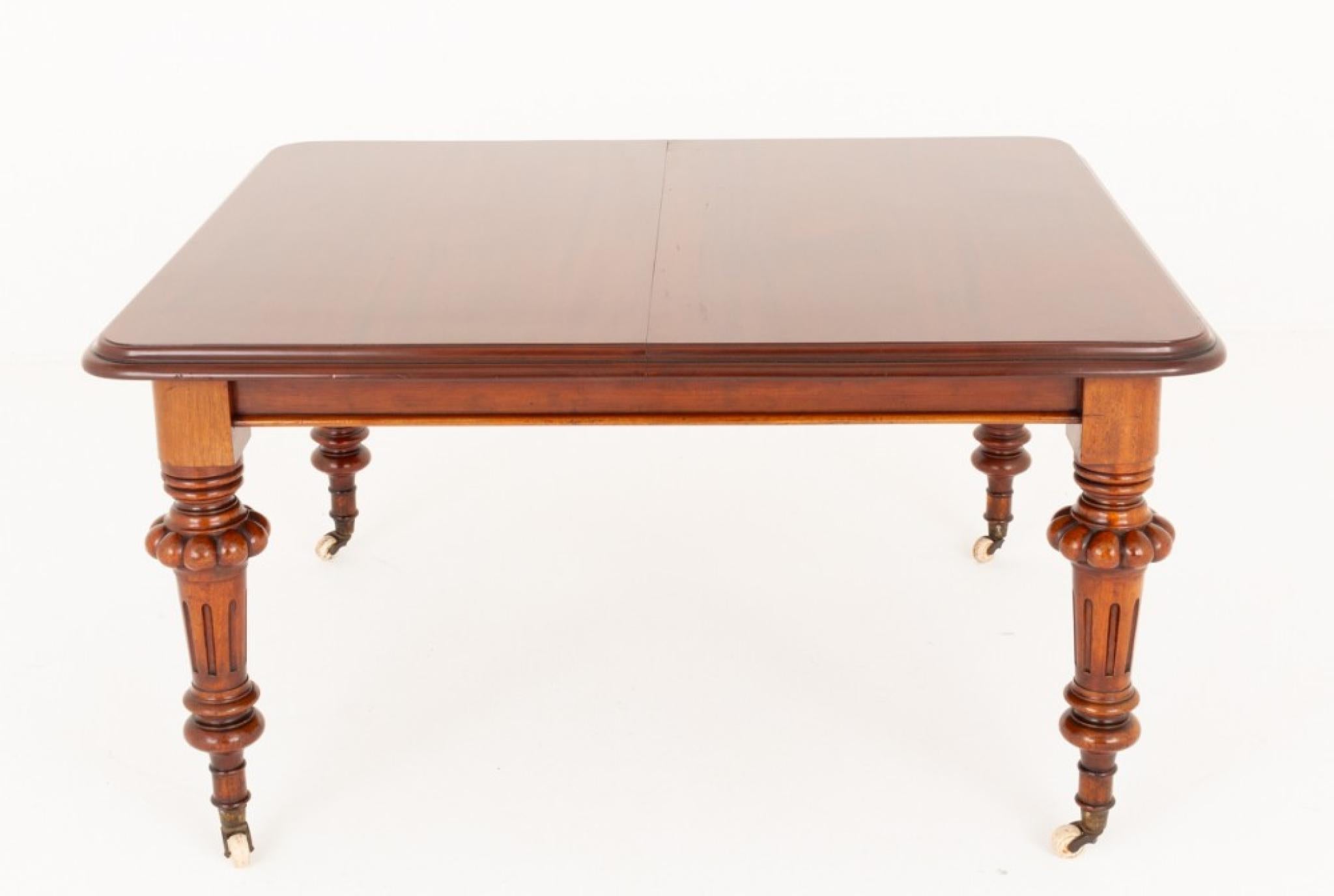 Victorian Mahogany 2 Leaf Extending Dining Table
This Dining Table is Raised upon Ring Turned, Fluted and Carved Legs with Original Brass and Porcelain Castors
Circa 1860
We have various dining chairs to match if you are looking for a complete