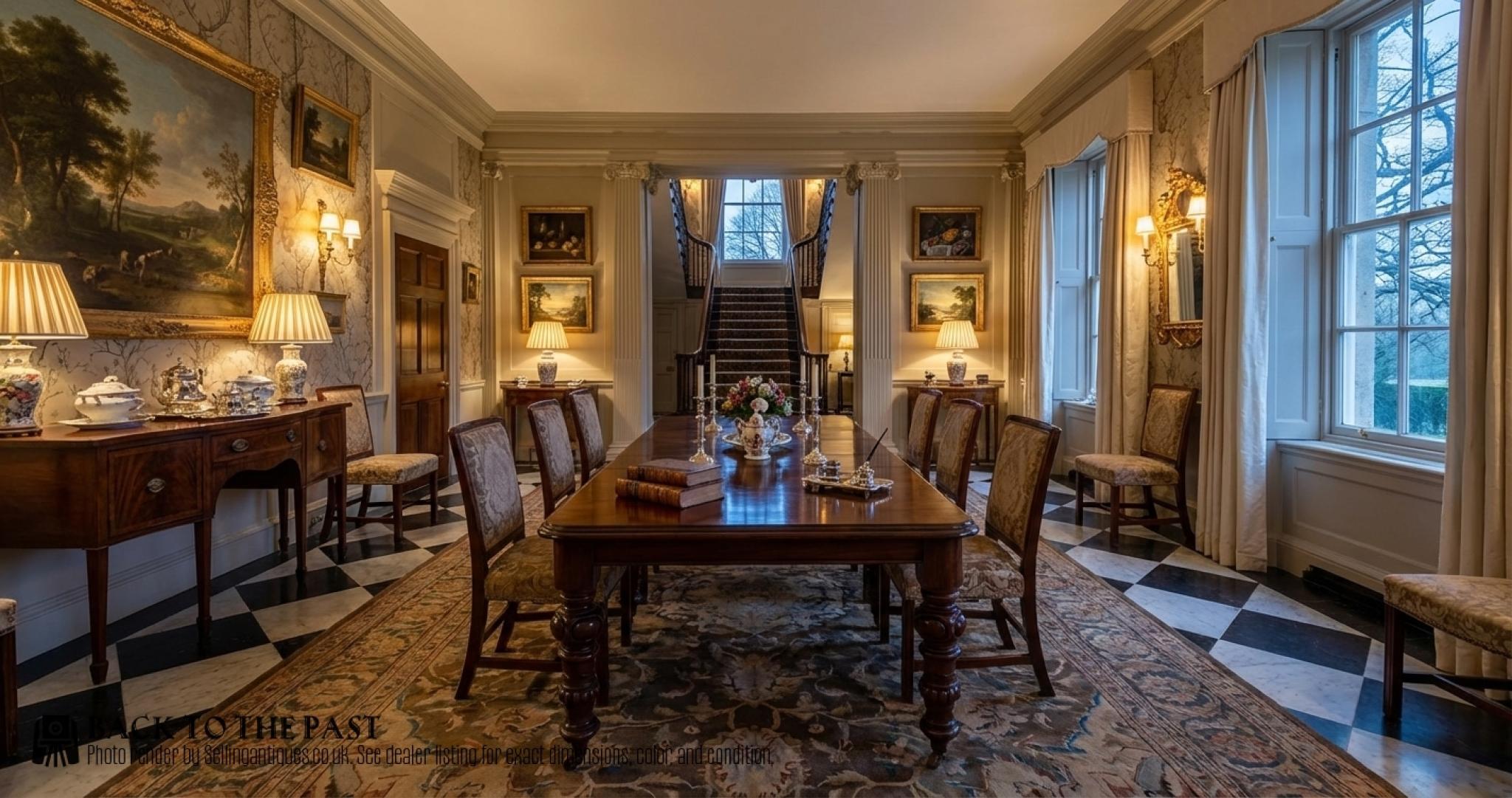 Victorian mahogany 2 leaf extending dining table
This table stands upon rather unusual ring turned and carved legs
Circa 1860
We have plenty matching Victorian dining tables available if you are looking for a complete dining suite
The table extends