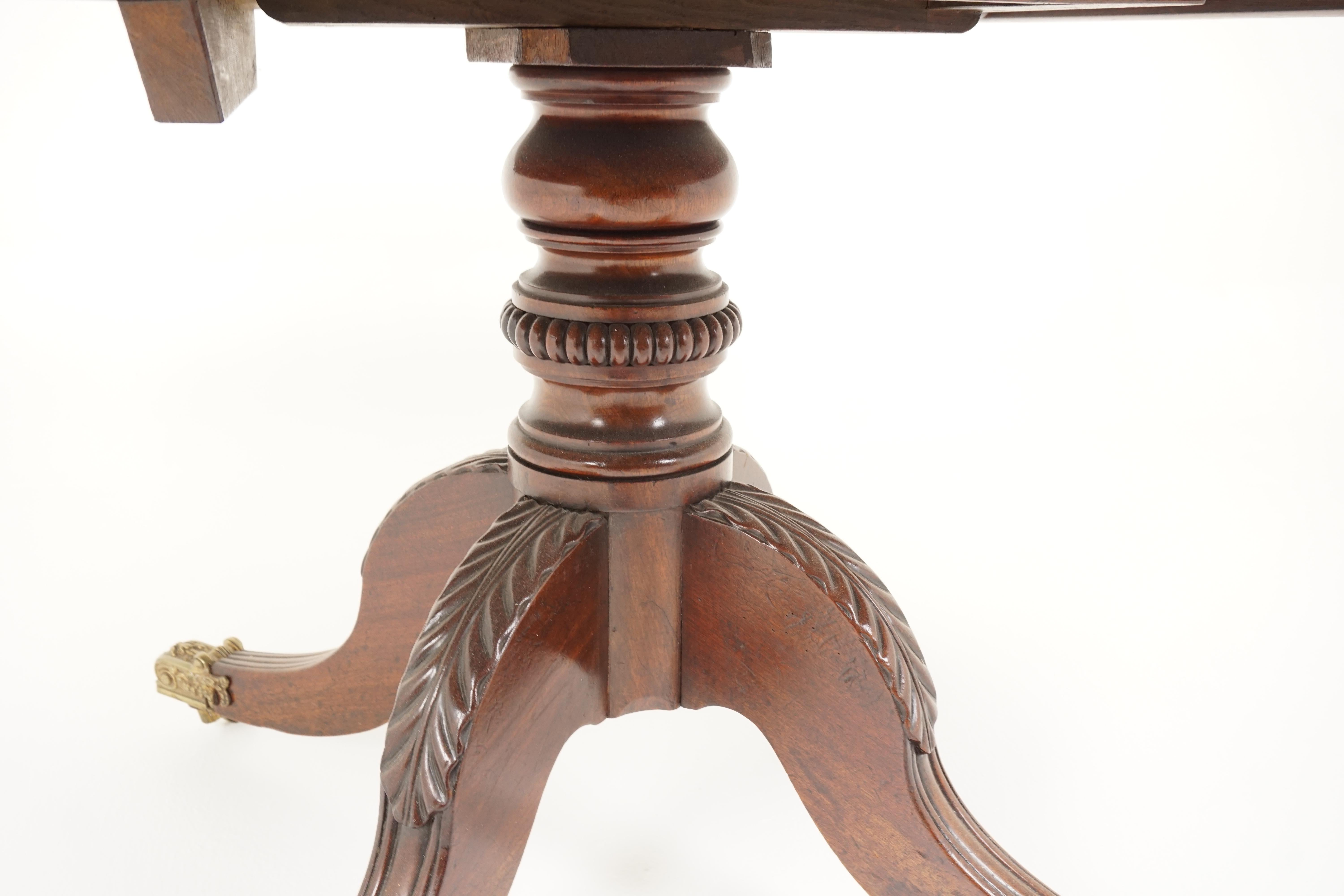 Victorian dining table, walnut, tilt top, breakfast table, Scotland 1840, H289

Scotland 1840
Solid walnut
Original finish
Rectangular top
Standing on a ring turned pedestal column
With four carved shaped splayed legs
With foliate castor
