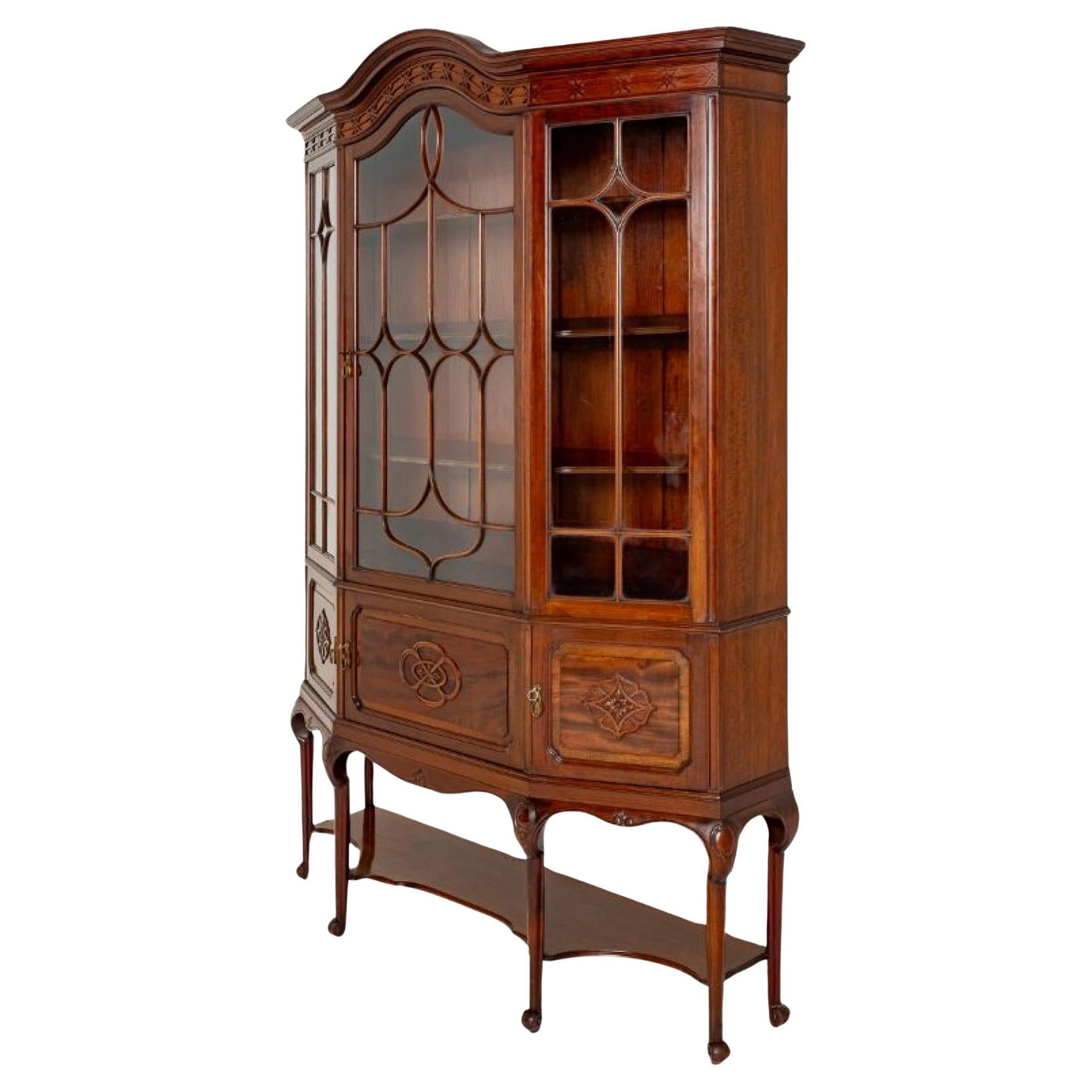 Victorian Display Cabinet Mahogany Bookcase 1900 For Sale