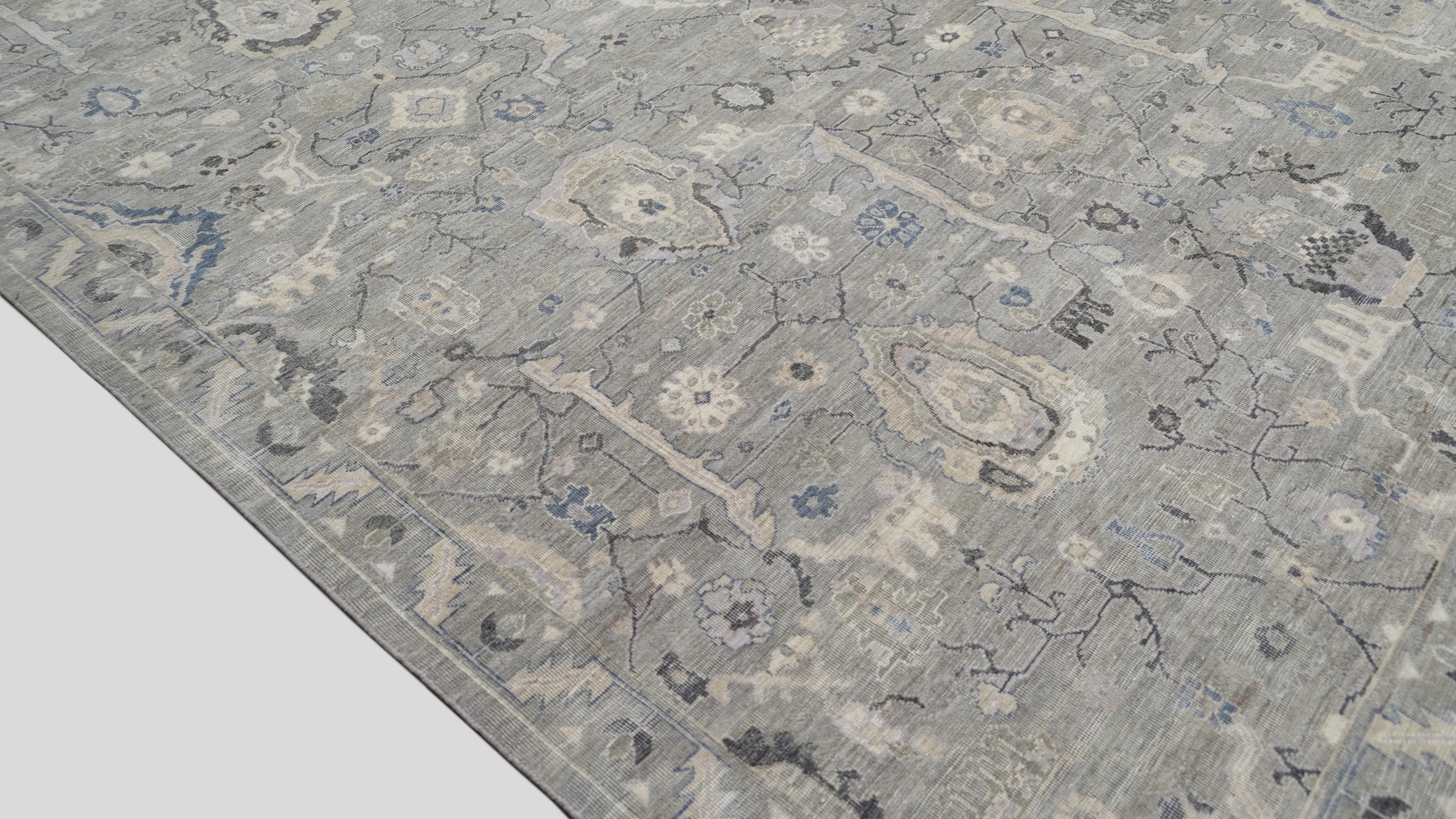Noué à la main Tapis Mahal victorien vieilli à motif gris et bleu 8'x9'10'' en vente