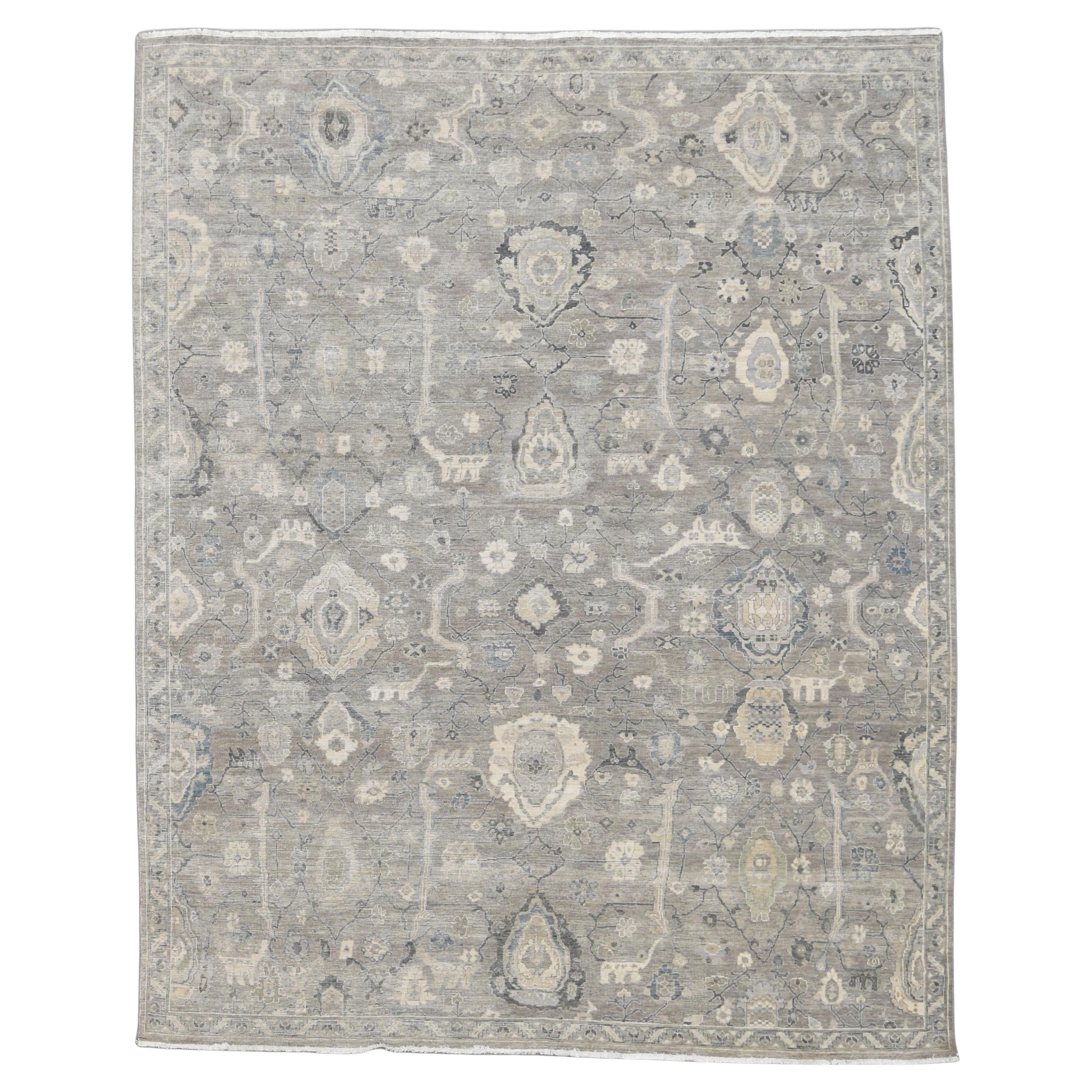 Victorian Distressed Mahal Grau und Blau Motiv Wollteppich 8'x9'10''