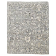 Victorian Distressed Mahal Grey and Blue Motif Wool Rug 8'x9'10''
