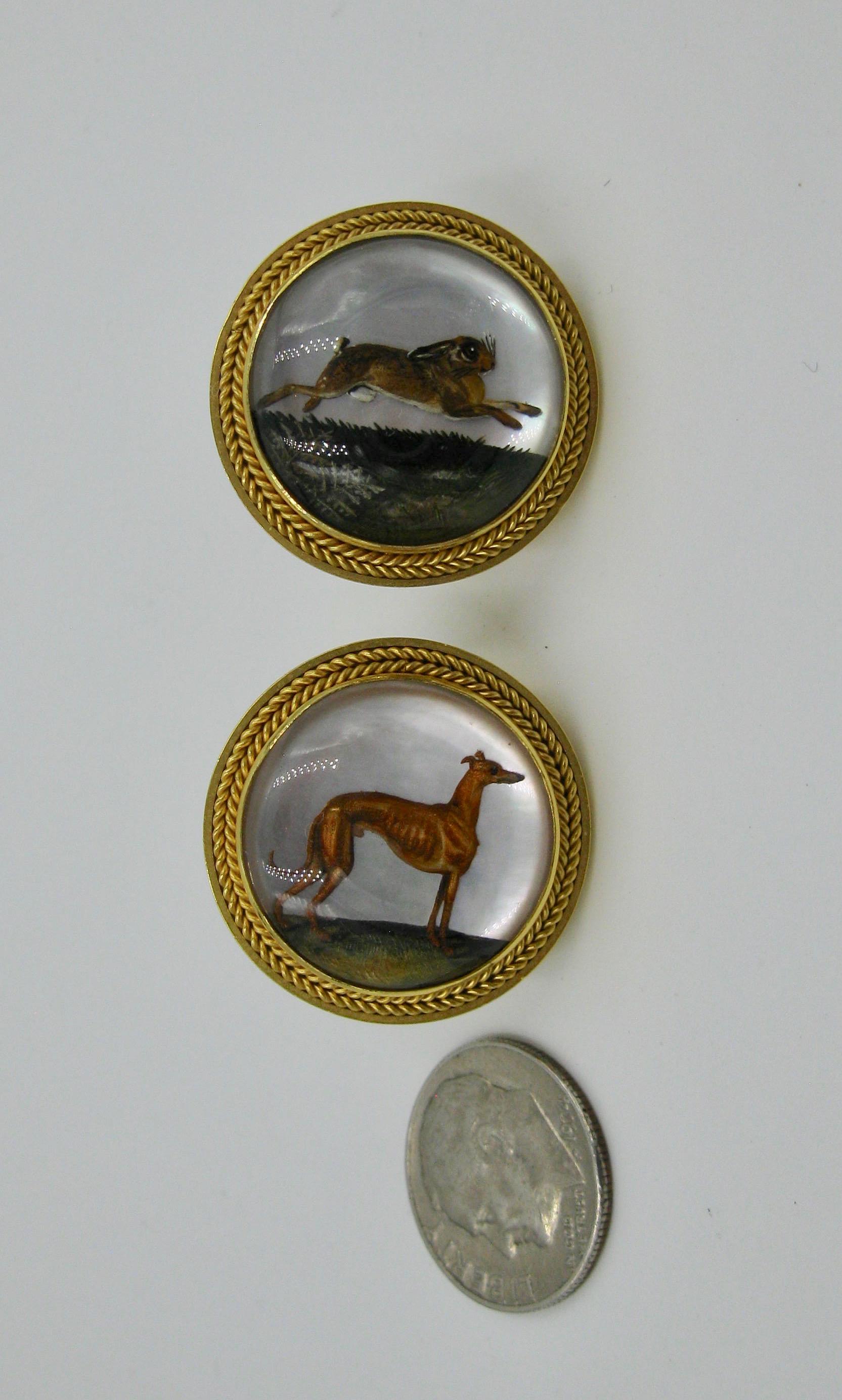 Round Cut Victorian Dog Rabbit Essex Crystal Earrings Hound Hare 15 Karat Gold Greyhound