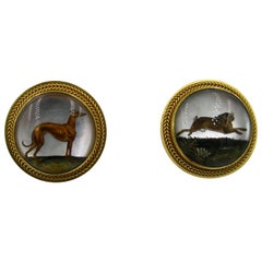 Antique Victorian Dog Rabbit Essex Crystal Earrings Hound Hare 15 Karat Gold Greyhound