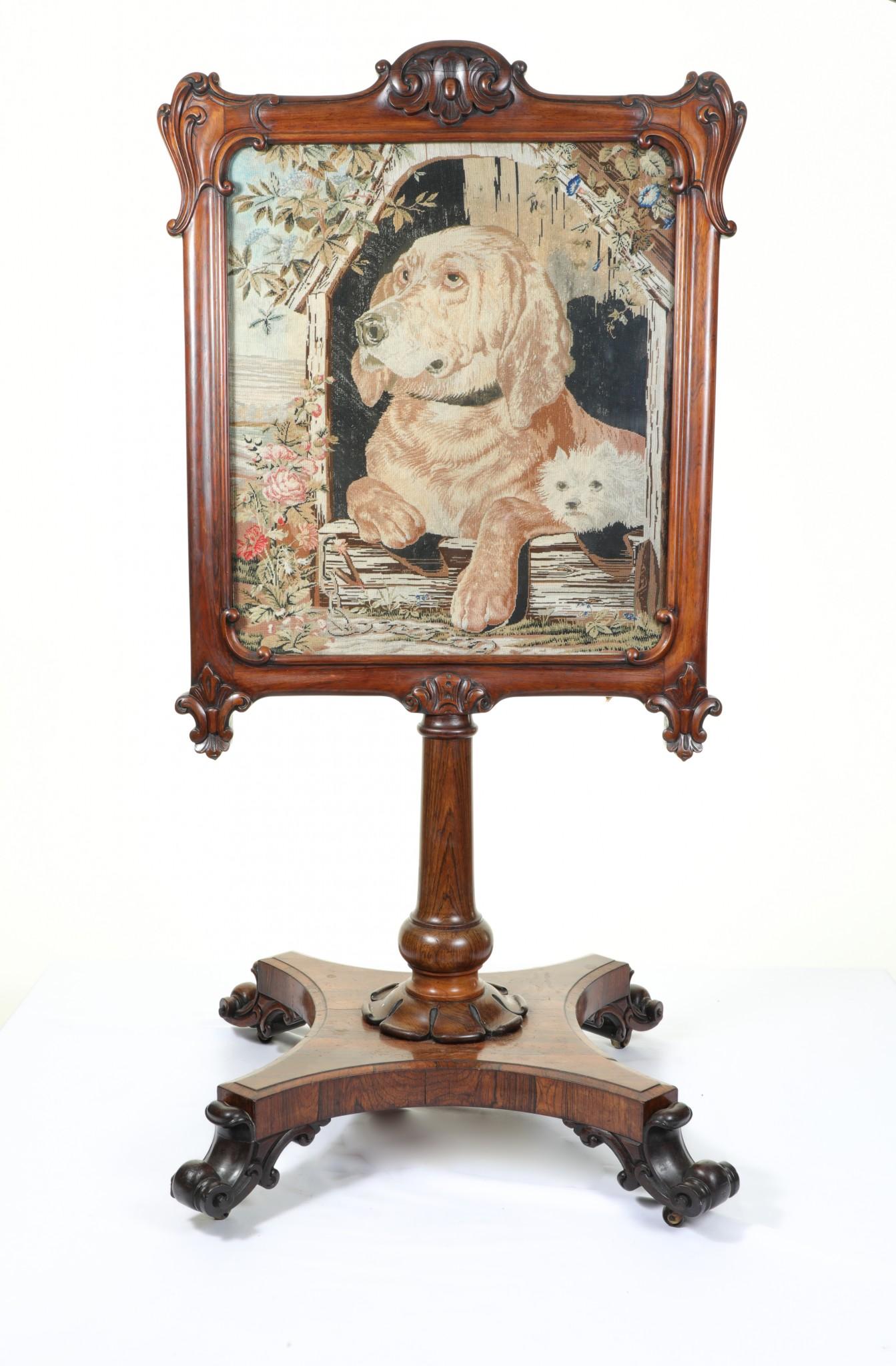 Tapiz victoriano de punto de aguja para perros Labrador Terrier 1850 Mediados del siglo XIX en venta