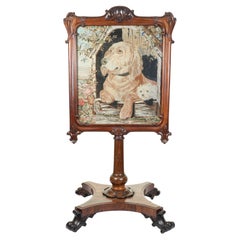 Antique Victorian Dog Tapestry Needlepoint Screen Labrador Terrier 1850