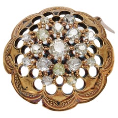 Victorian Dome Brooch 18k Yellow Gold Set with 2.60ctw Of Old Mine Cut Diamonds
