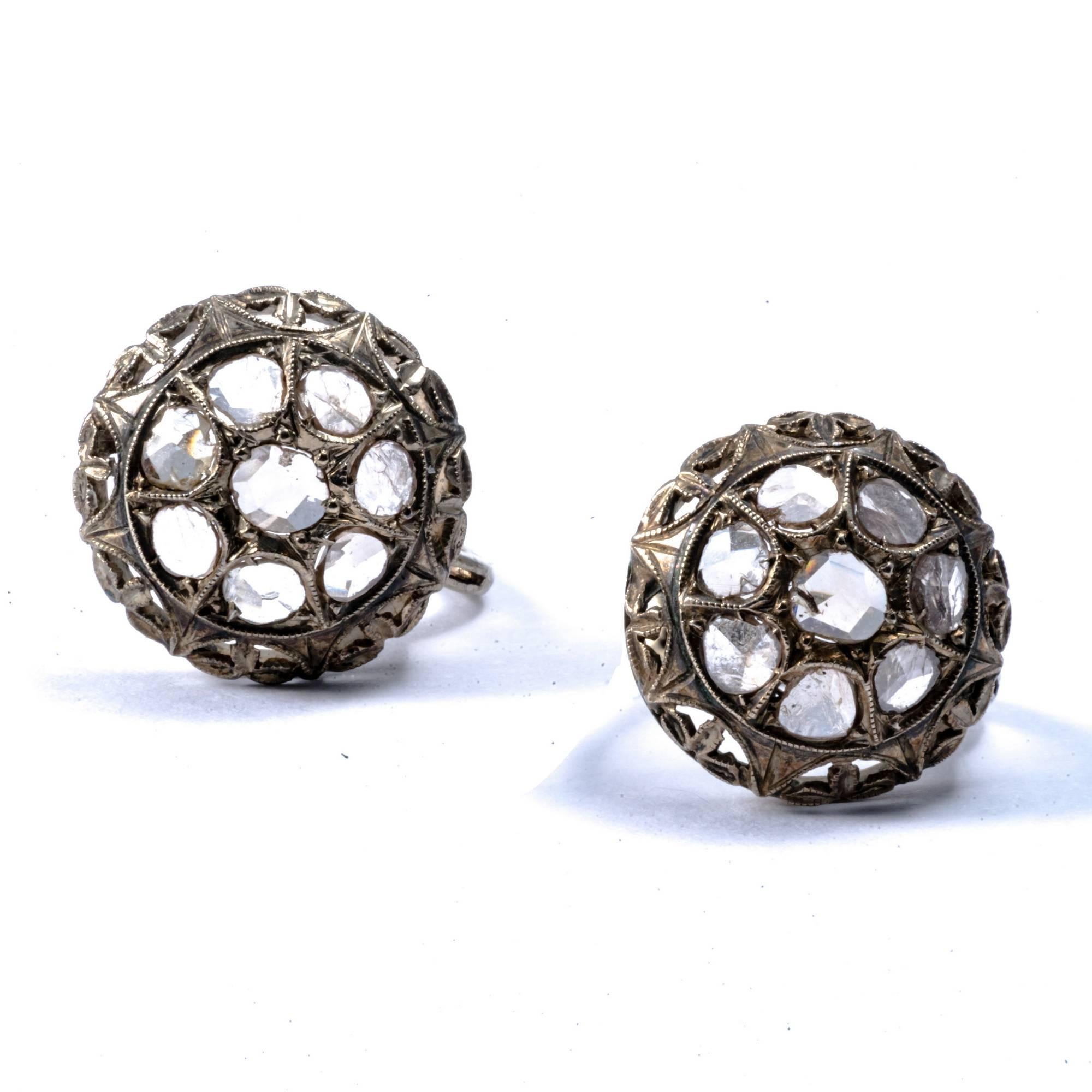 Victorian Dome Cluster Rose Cut Diamond Earrings 2