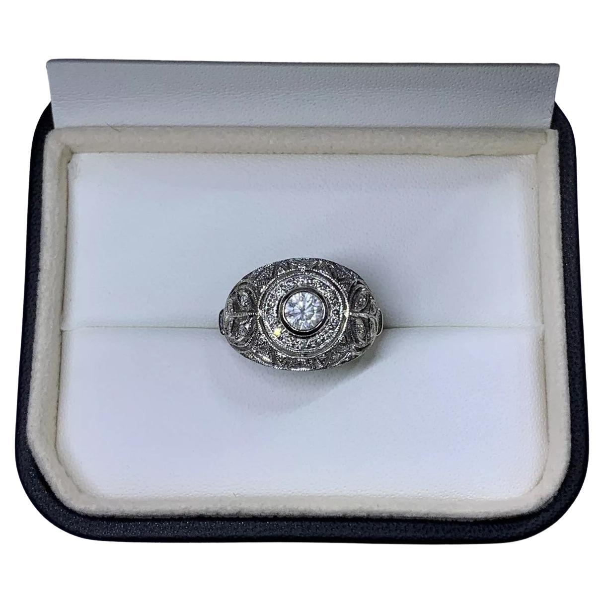 Victorian dome engagement ring 18k white gold