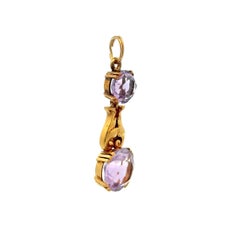 Victorian Double Amethyst Gold Drop Vintage Pendant Fine Estate Jewelry